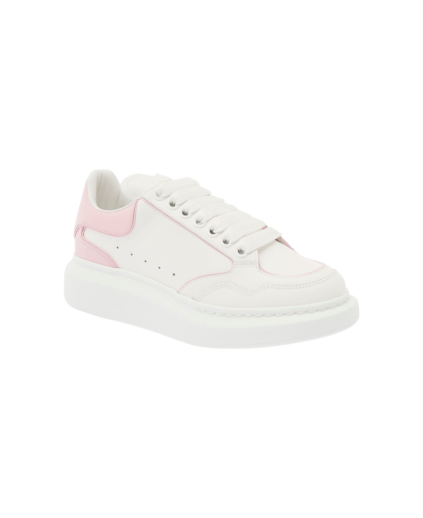 Alexander McQueen White And Pink Low Top Sneakers With Logo Detail In Leather Woman - White ウェッジシューズ