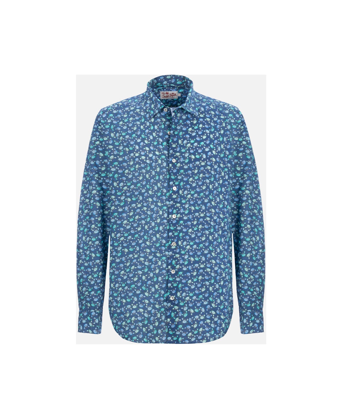 MC2 Saint Barth Man Muslin Cotton Shirt Sikelia With Crabs Print - BLUE