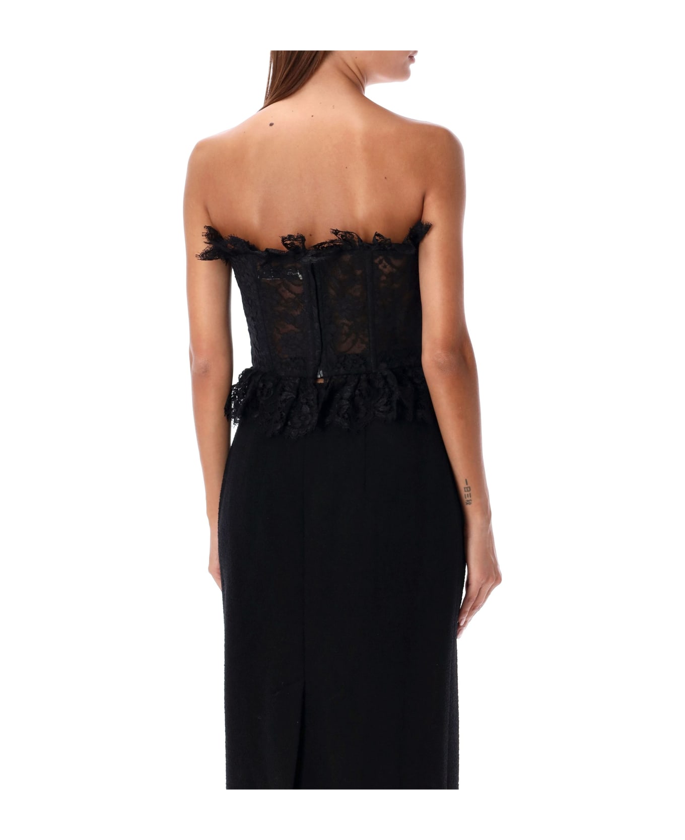 Alessandra Rich Bow Lace Bustier Top - BLACK