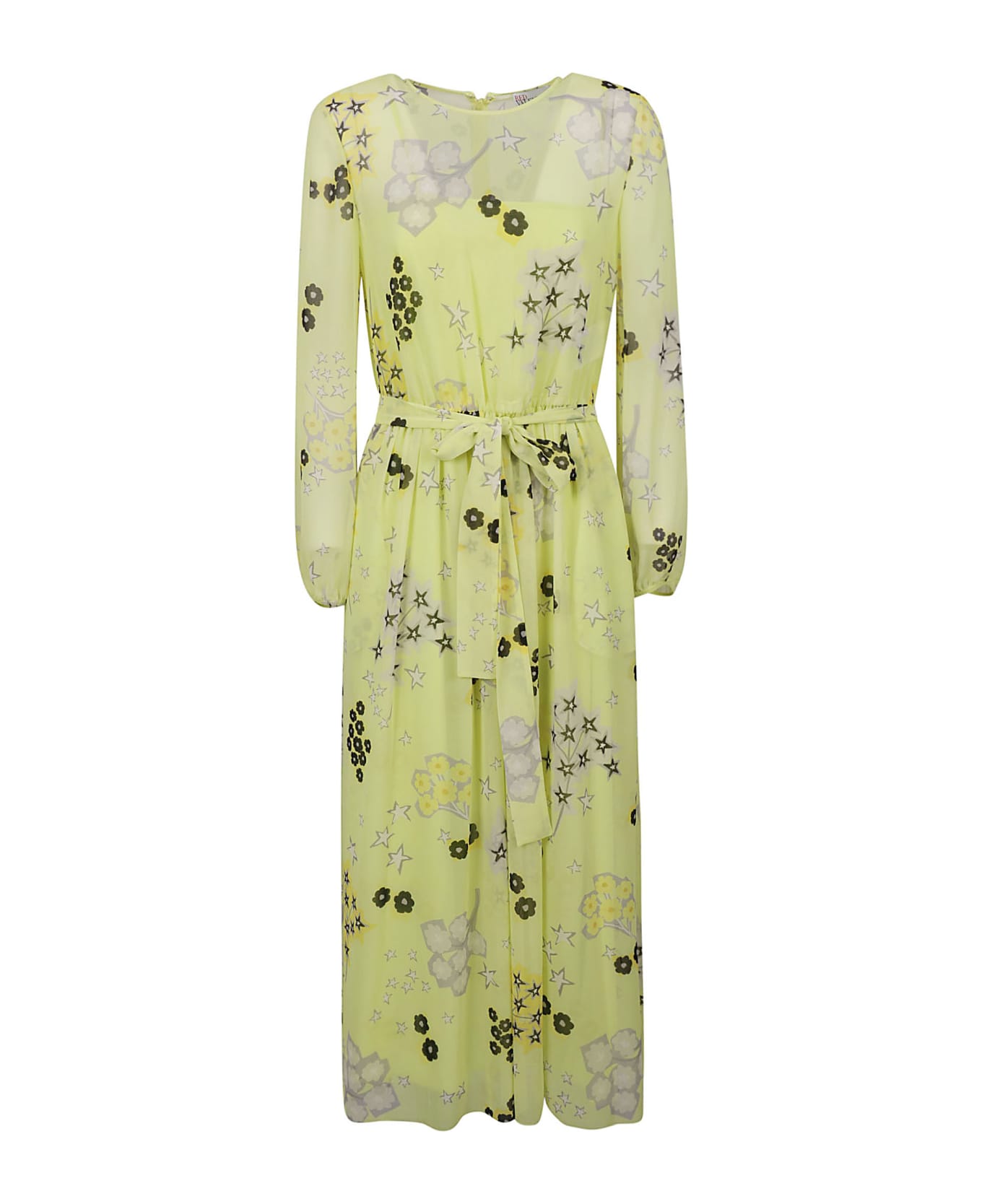 RED Valentino Star 
Floral Print Tie-waist Dress - Pale Lemon