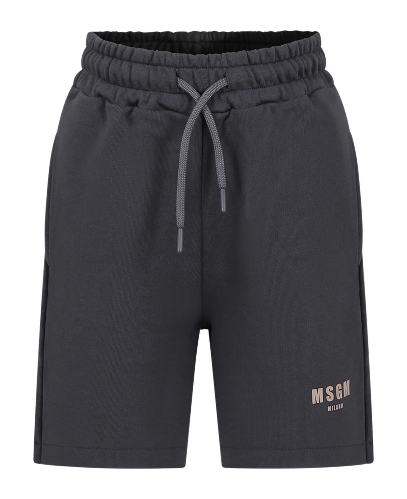 MSGM Grey Shorts For Boy With Logo - Grey ボトムス