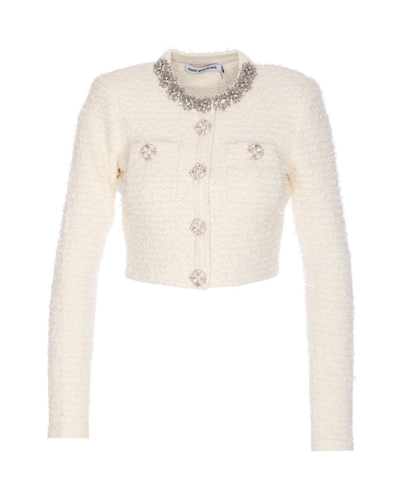 self-portrait Texutured Knit Cardigan - White