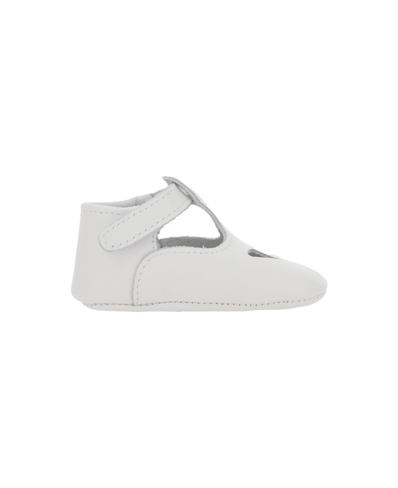 Il Gufo White Ballet Shoes With Cut-out On The Front And Touch-strap Closure In Leather Baby - White