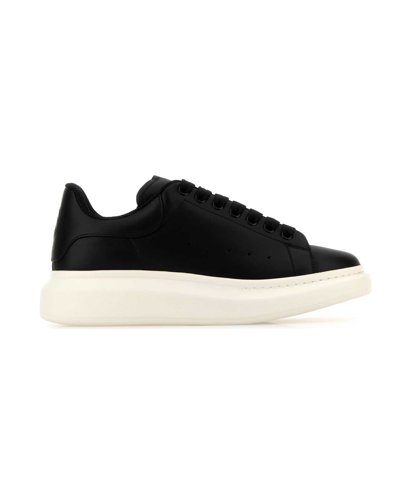 Alexander McQueen Black Leather Sneakers With Black Leather Heel - Black
