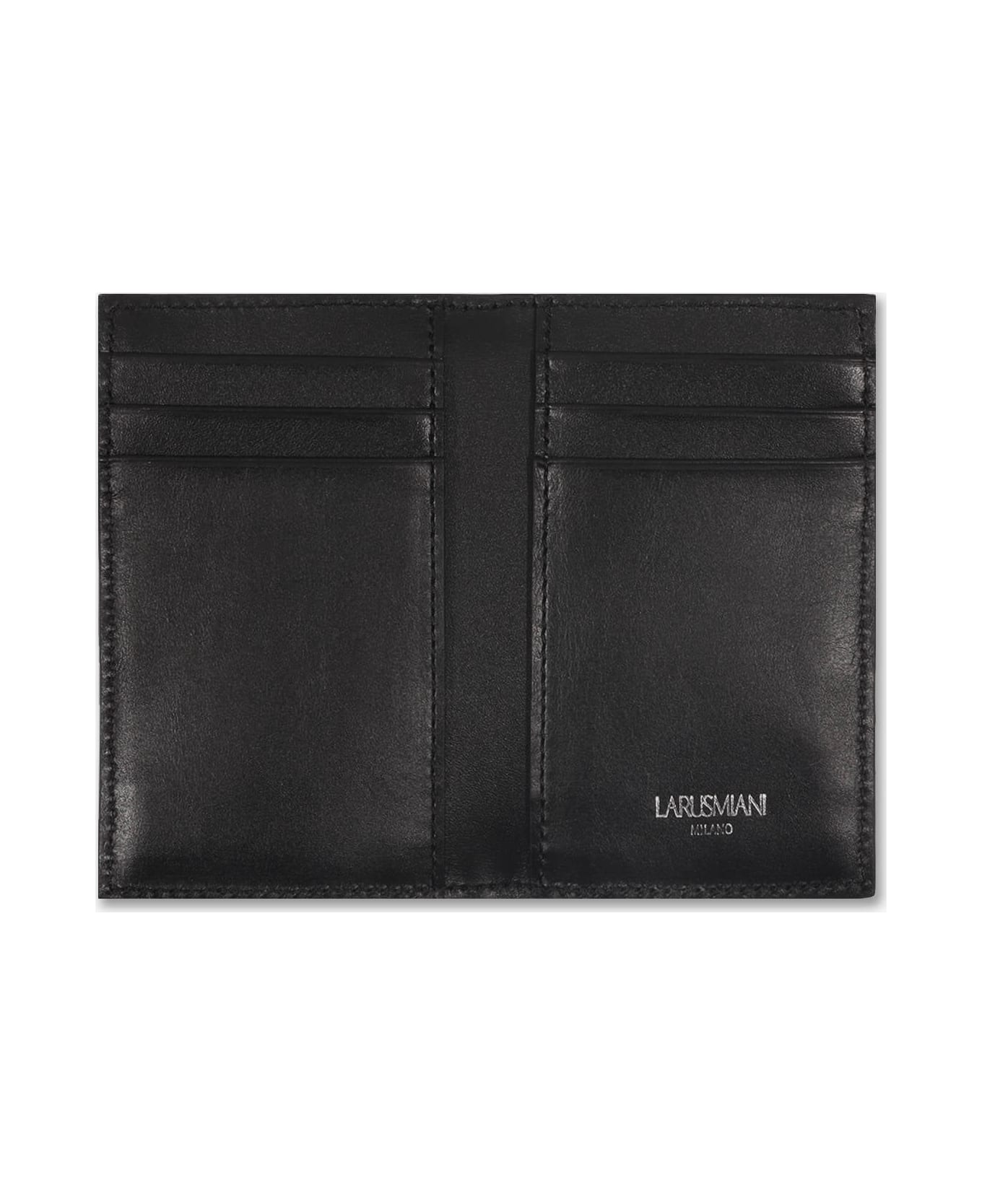 Larusmiani Vertical Alligator Card Holder Pesos Wallet - Black