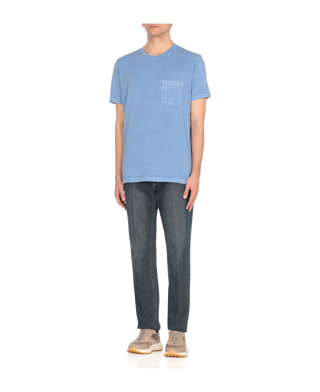 Fay T-shirt With Logo - Light Blue