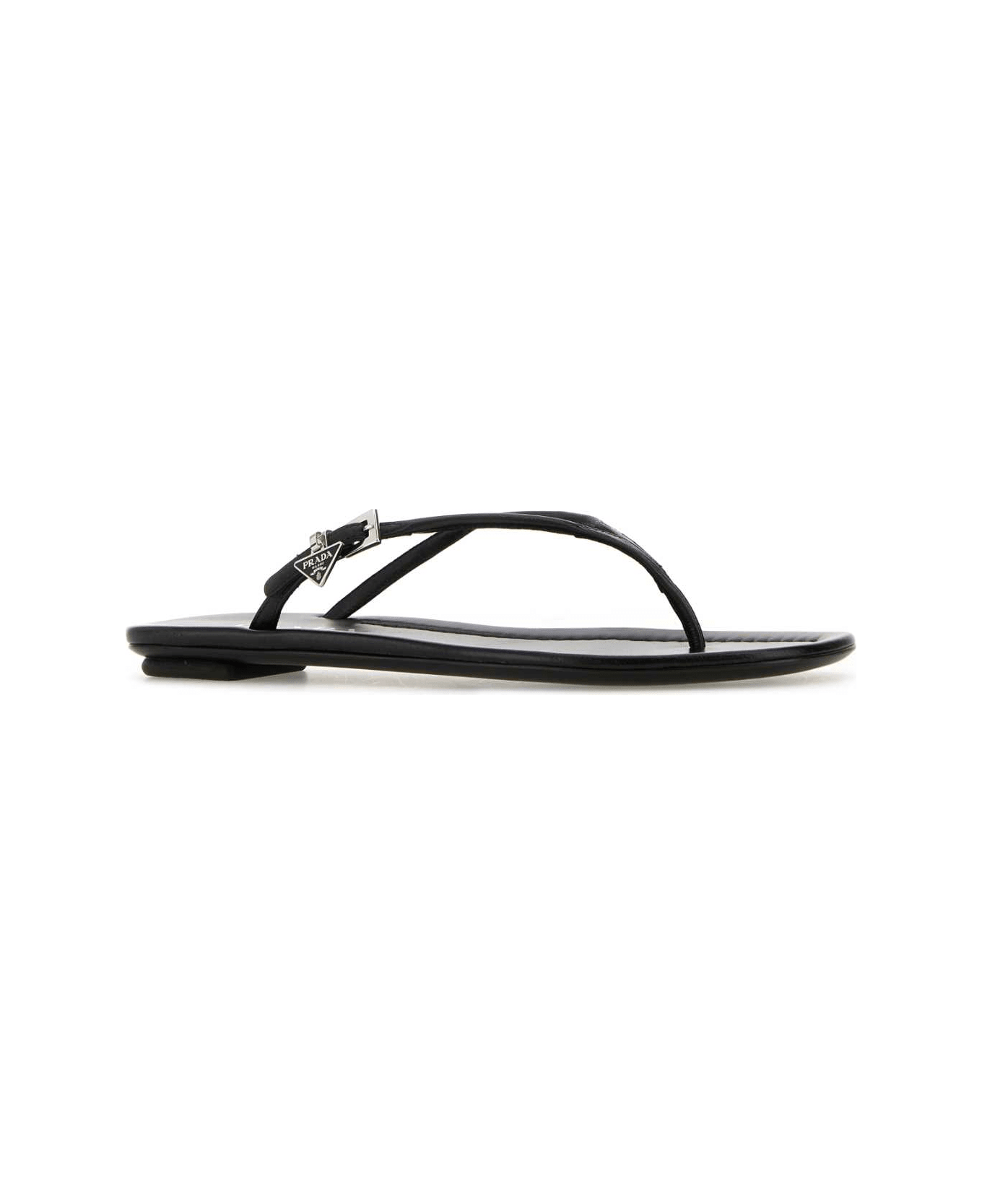 Prada Black Leather Thong Slippers - NERO