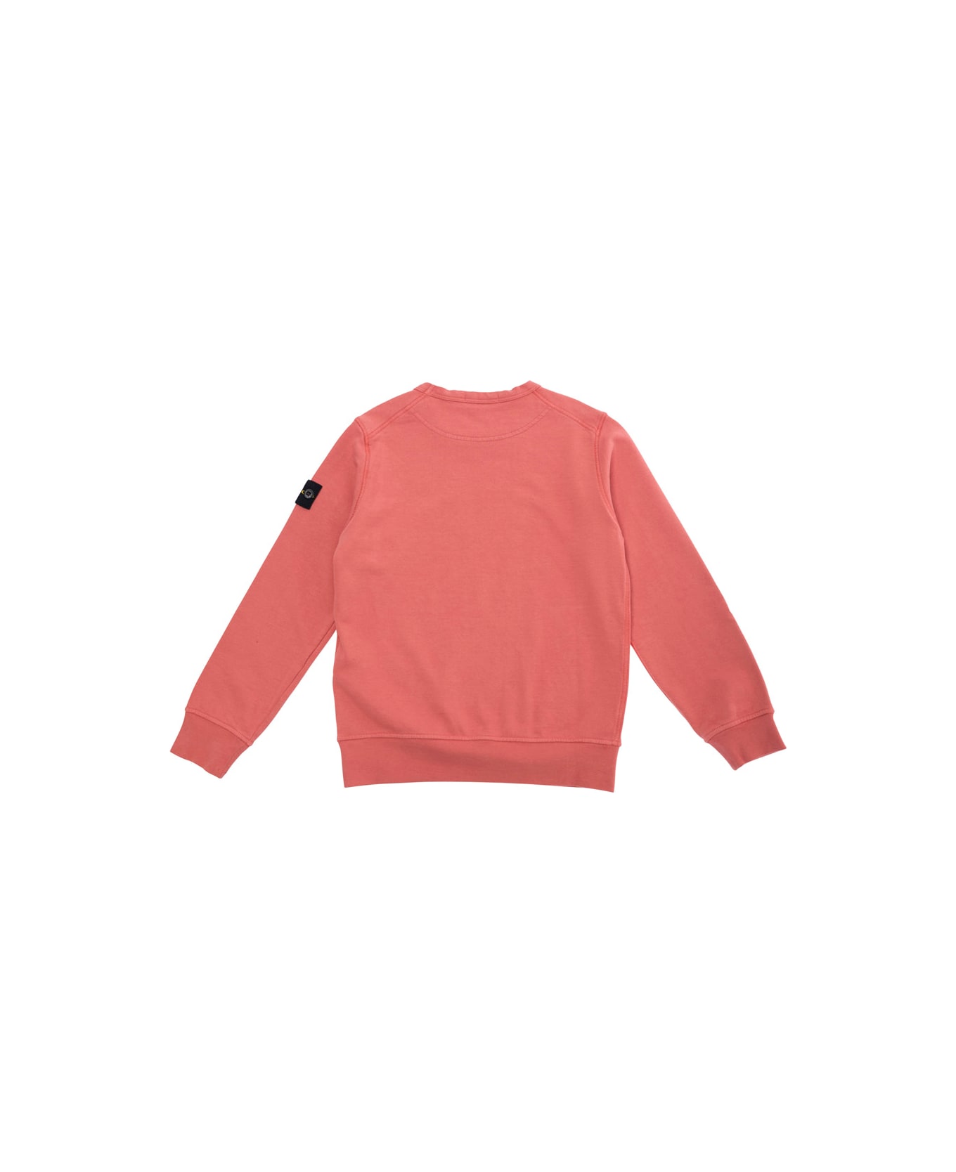 Stone Island Junior Red Crewneck Sweatshirt With Removable Compass Logo Applied On The Sleeve In Cotton Boy - Red