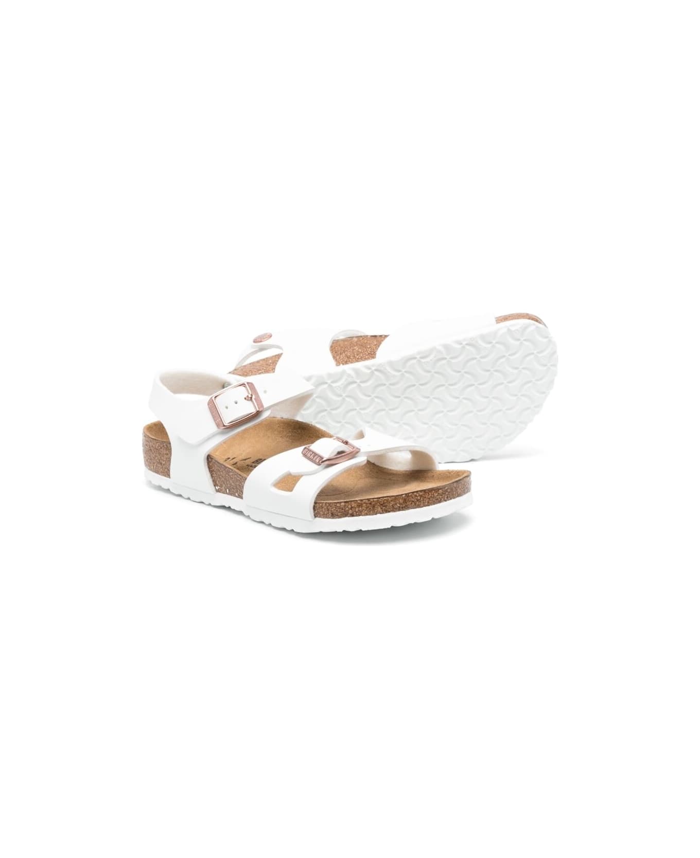 Birkenstock 'rio' White Flat Sandals With Double Strap In Faux Leather Girl - White