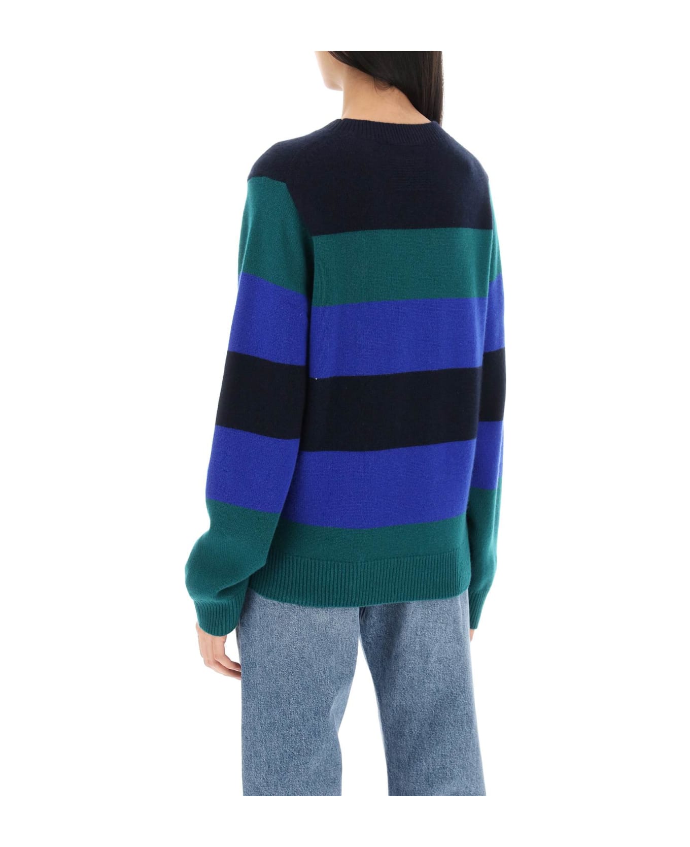 Guest in Residence Striped Cashmere Sweater - FOREST COBALT MIDNIGHT (Green)