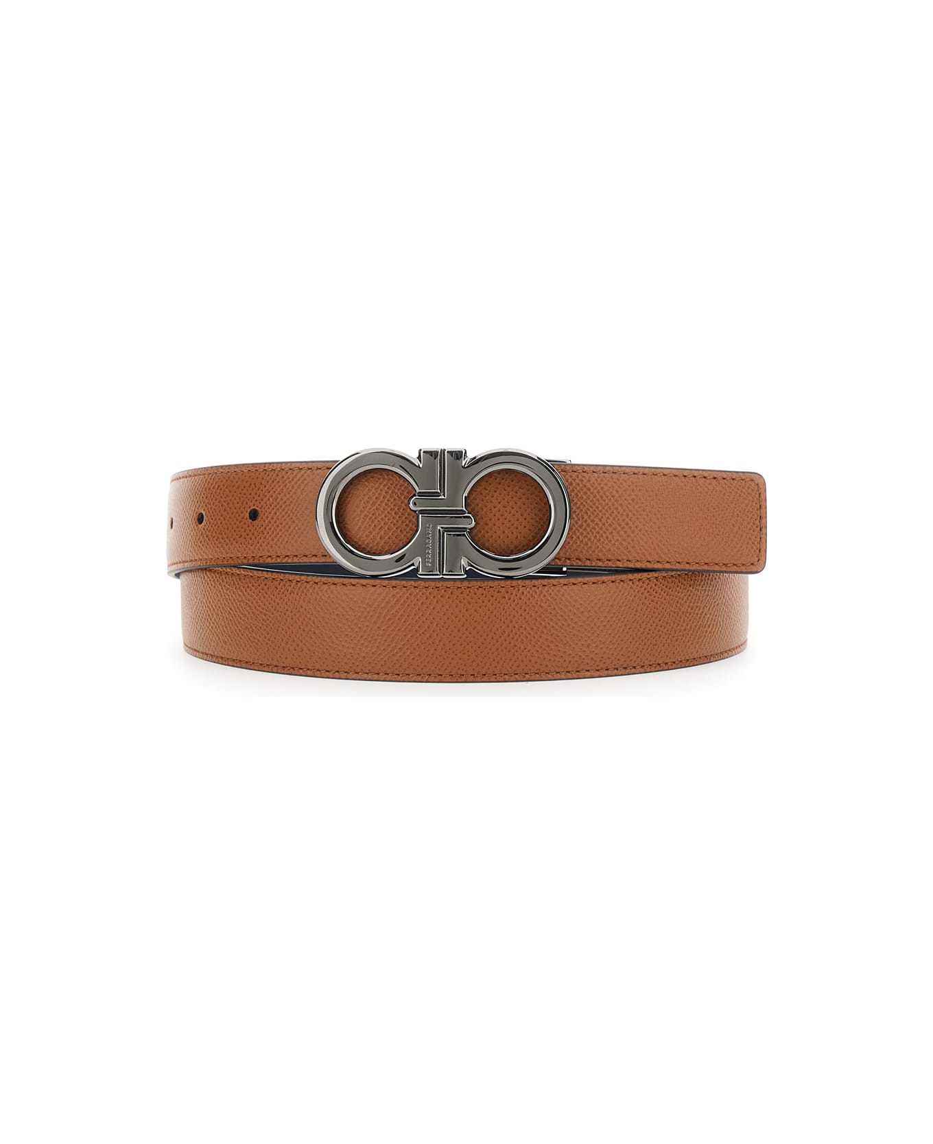 Ferragamo Beige Reversible Belt With Gancini Buckle In Hammered Leather Man - Beige ベルト