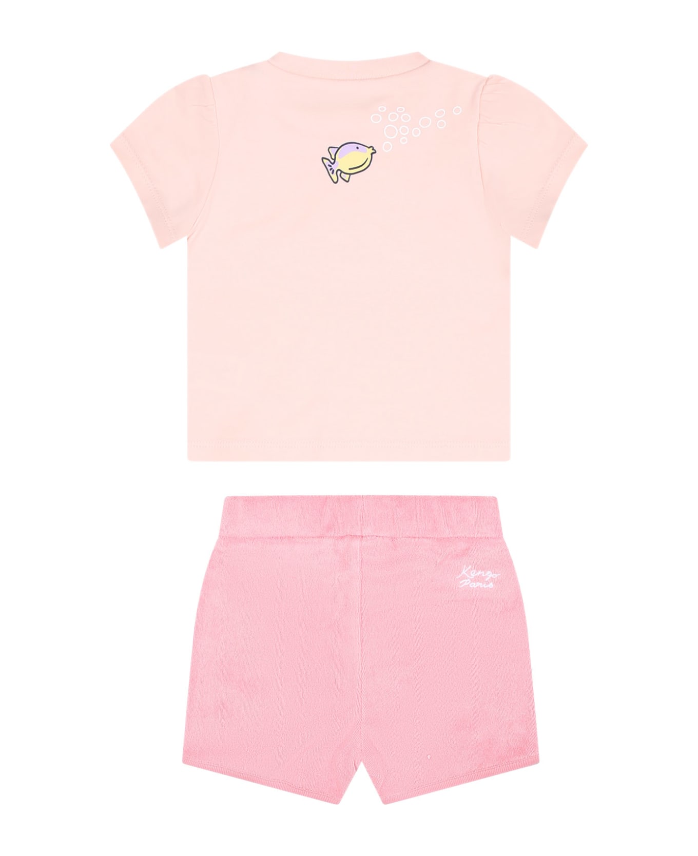 Kenzo Kids Pink Sporty Suit For Baby Girl With Printing - Pink