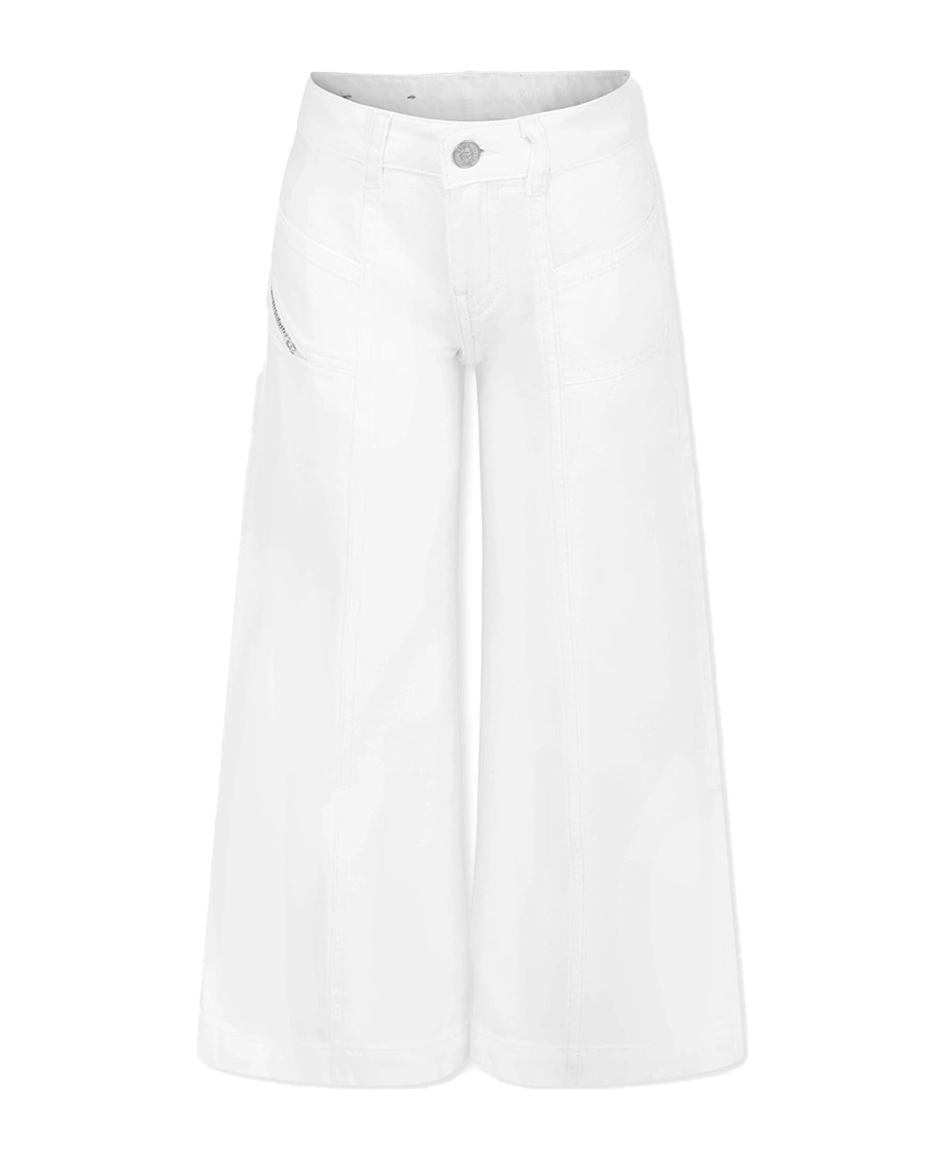 Diesel White Jeans For Girl With Logo - White