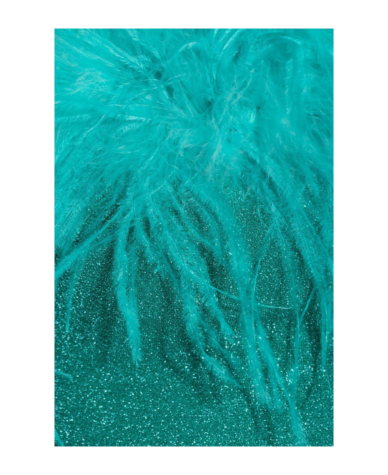Oseree Glitter Feather Trimmed Crop Top - Aquamarine