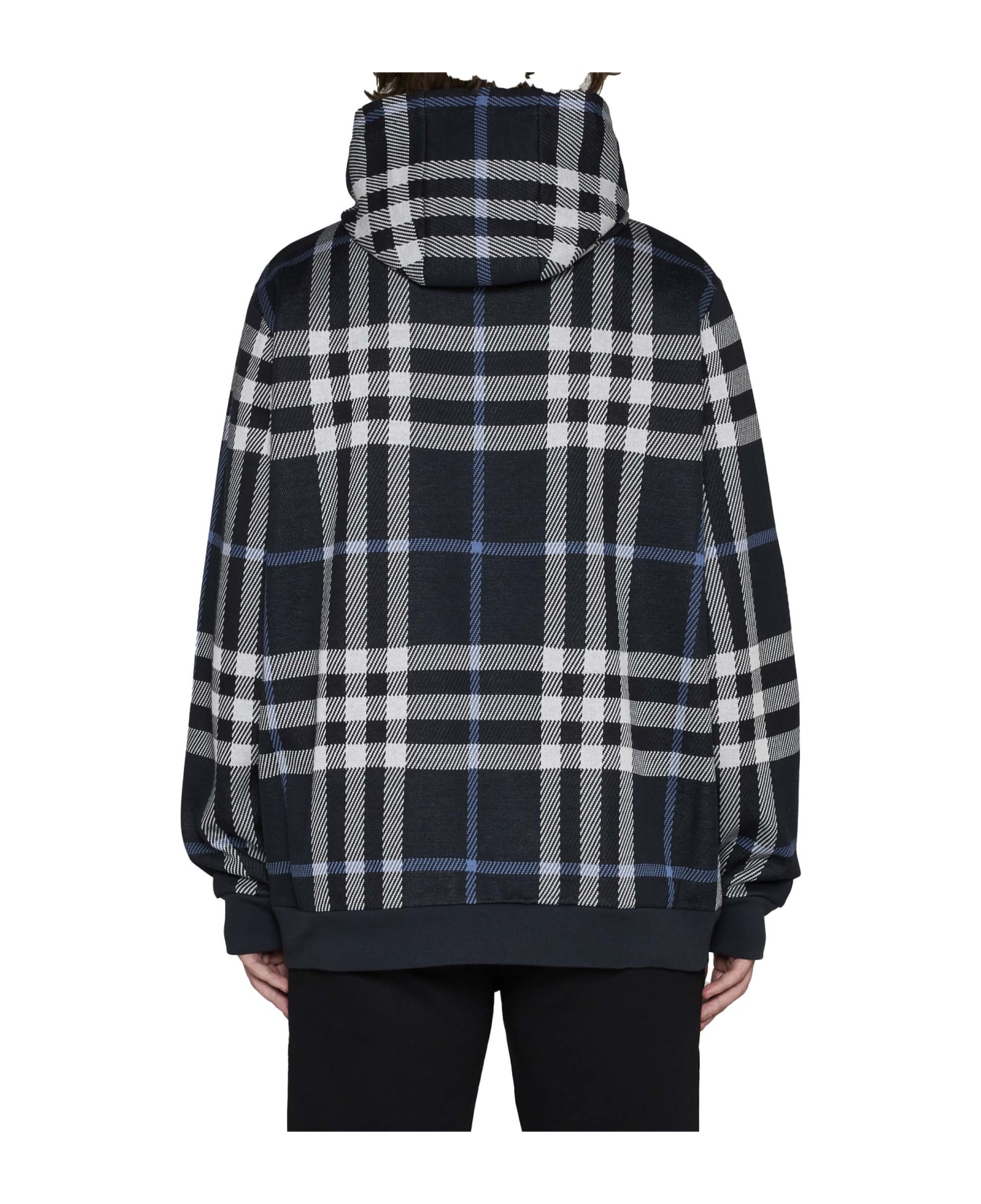 Burberry Blue Hoodie With All-over 'vintage Check' In Cotton Man - White/dc blue ip chk フリース