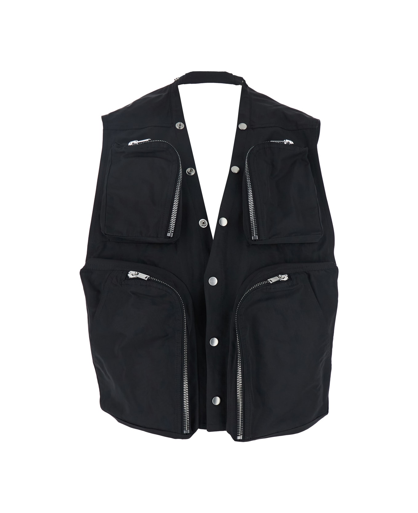 Rick Owens Black Vest With V-neck And Cargo Pockets In Cotton Man - Black