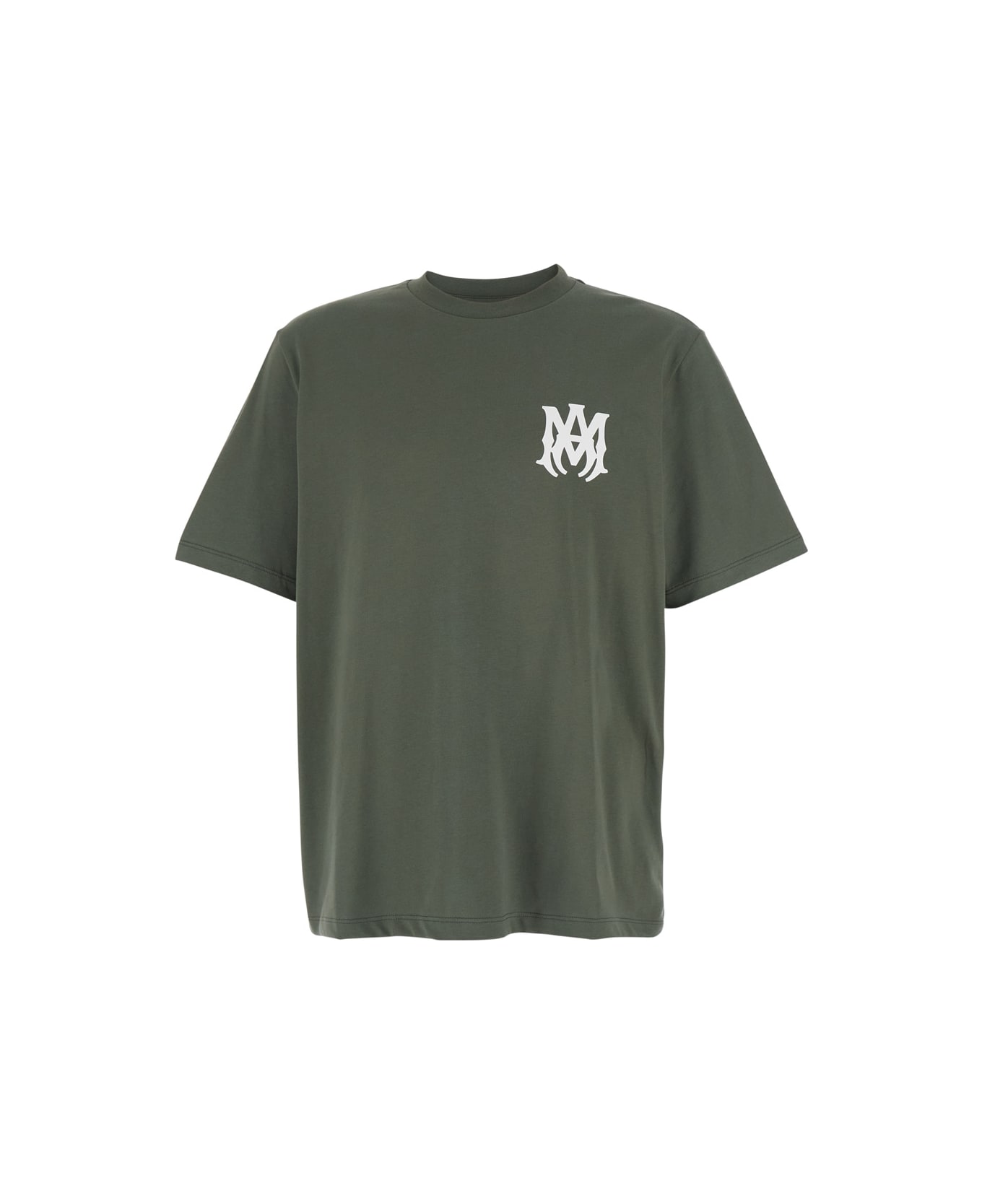 AMIRI Green Crewneck T-shirt With Logo Print On The Front In Cotton Man - Green