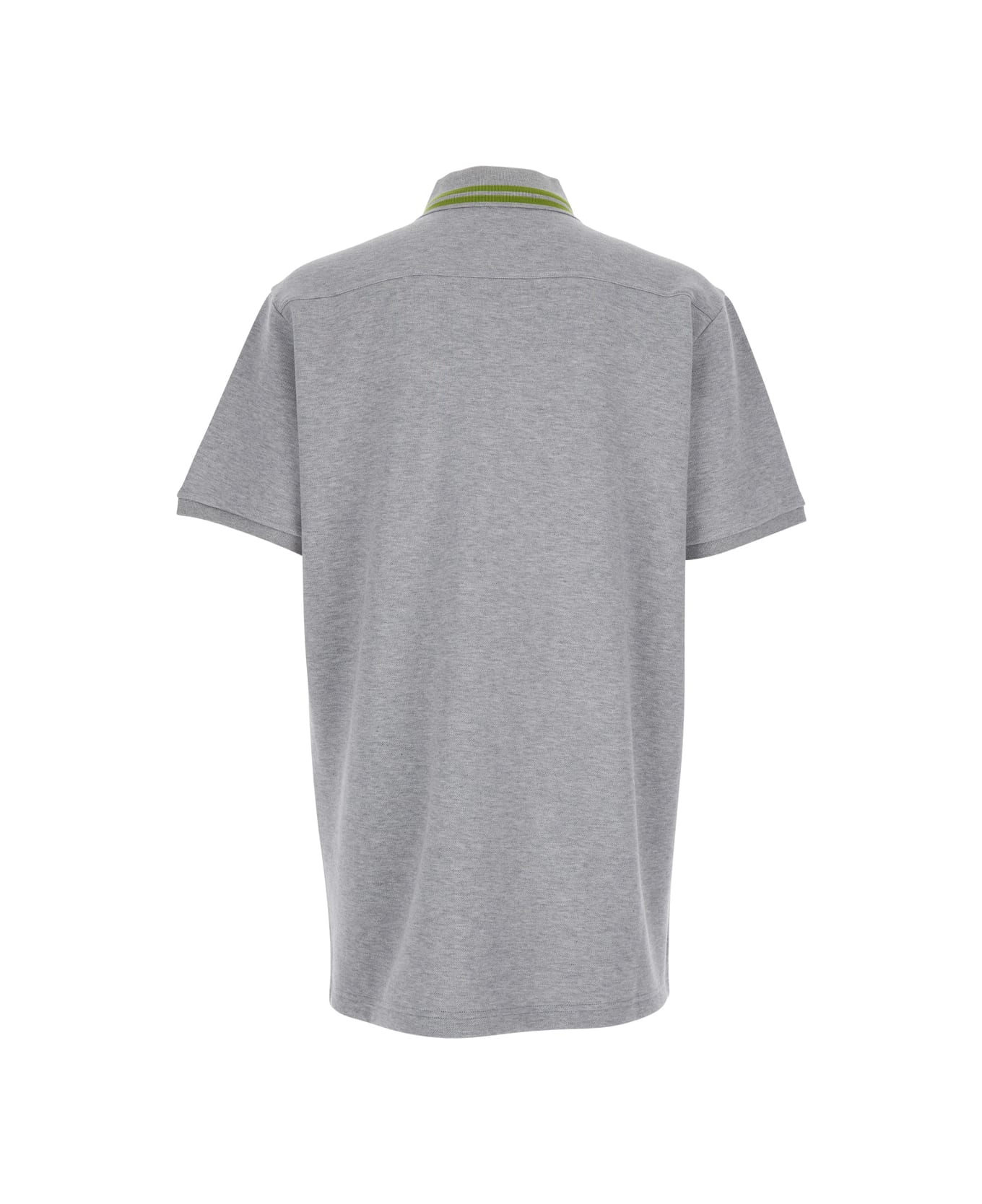 Gucci Grey Polo Shirt With Striped Collar And Tone-on-tone Embroidered Logo On The Front In Cotton Man - Grey