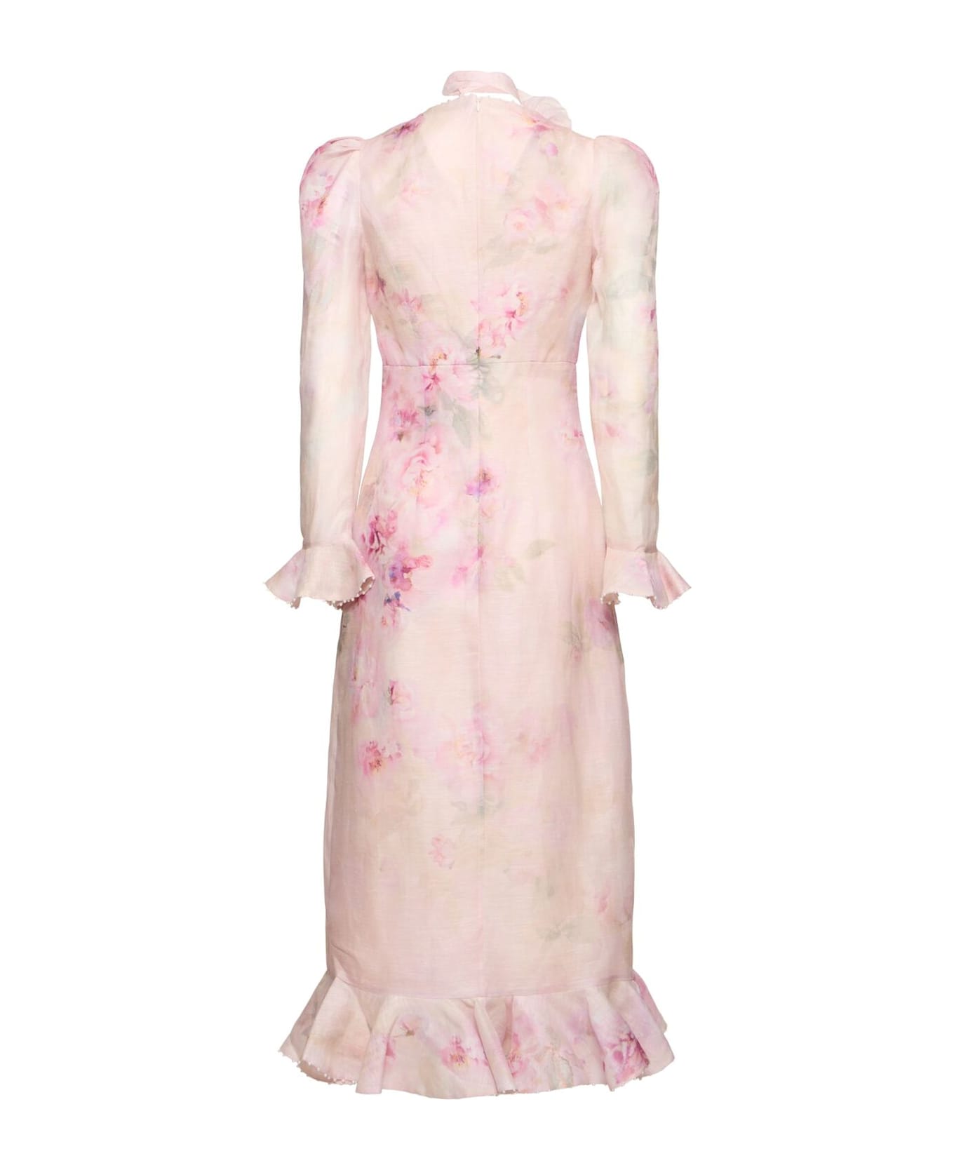 Zimmermann Pink Silk Linen Midi Dress - Pink