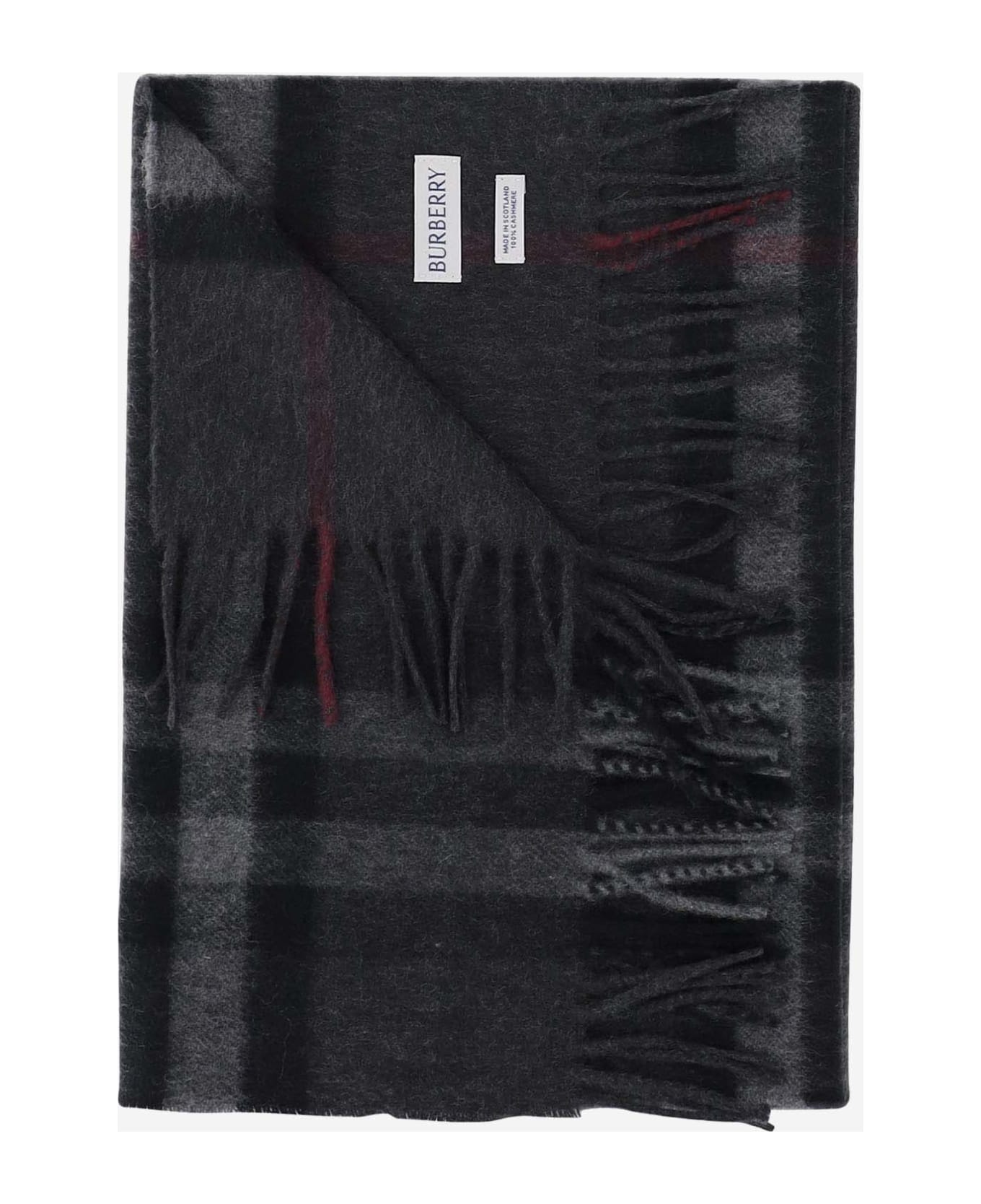 Burberry Cashmere Scarf With Check Pattern - GREY