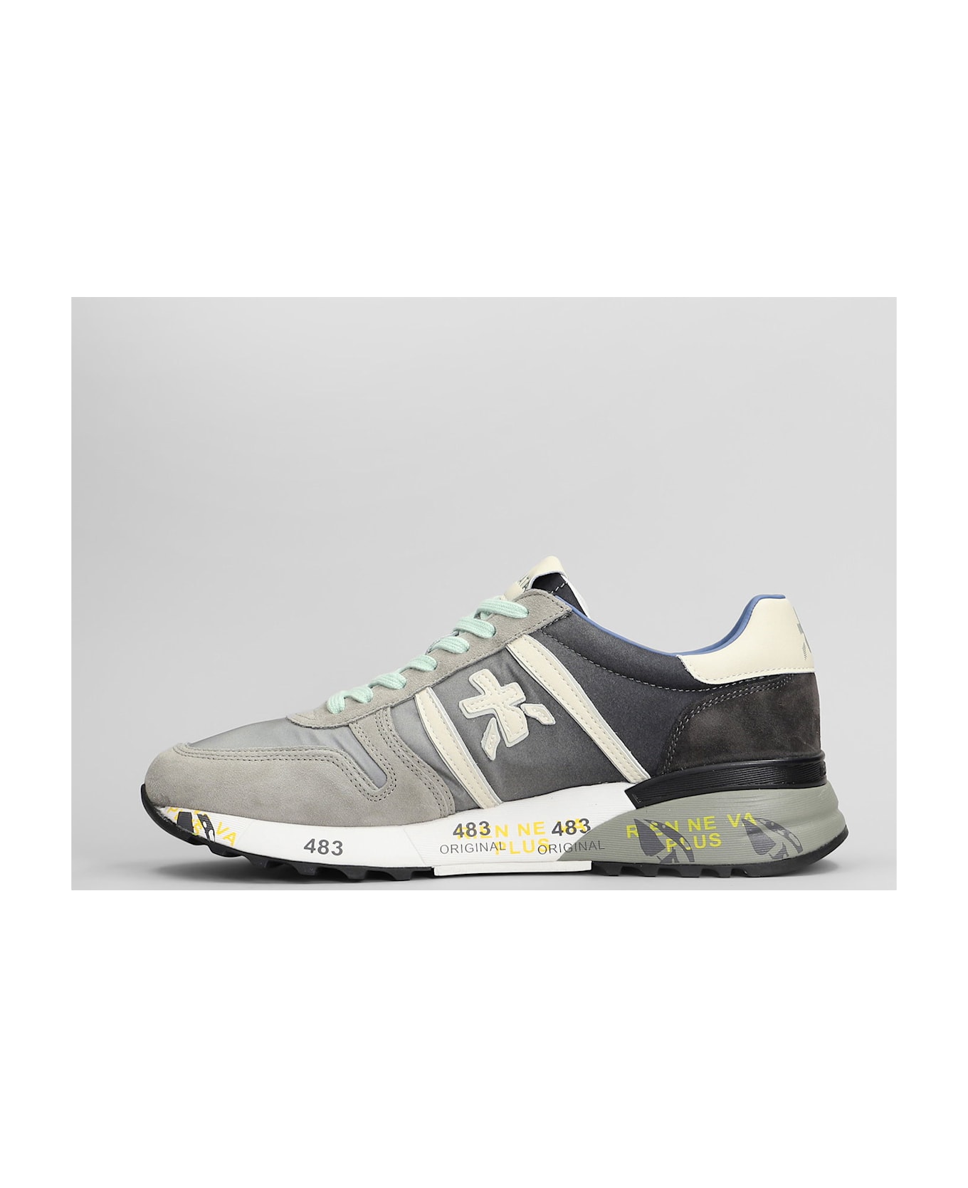 Premiata Lander Sneakers In Grey Suede And Fabric - grey