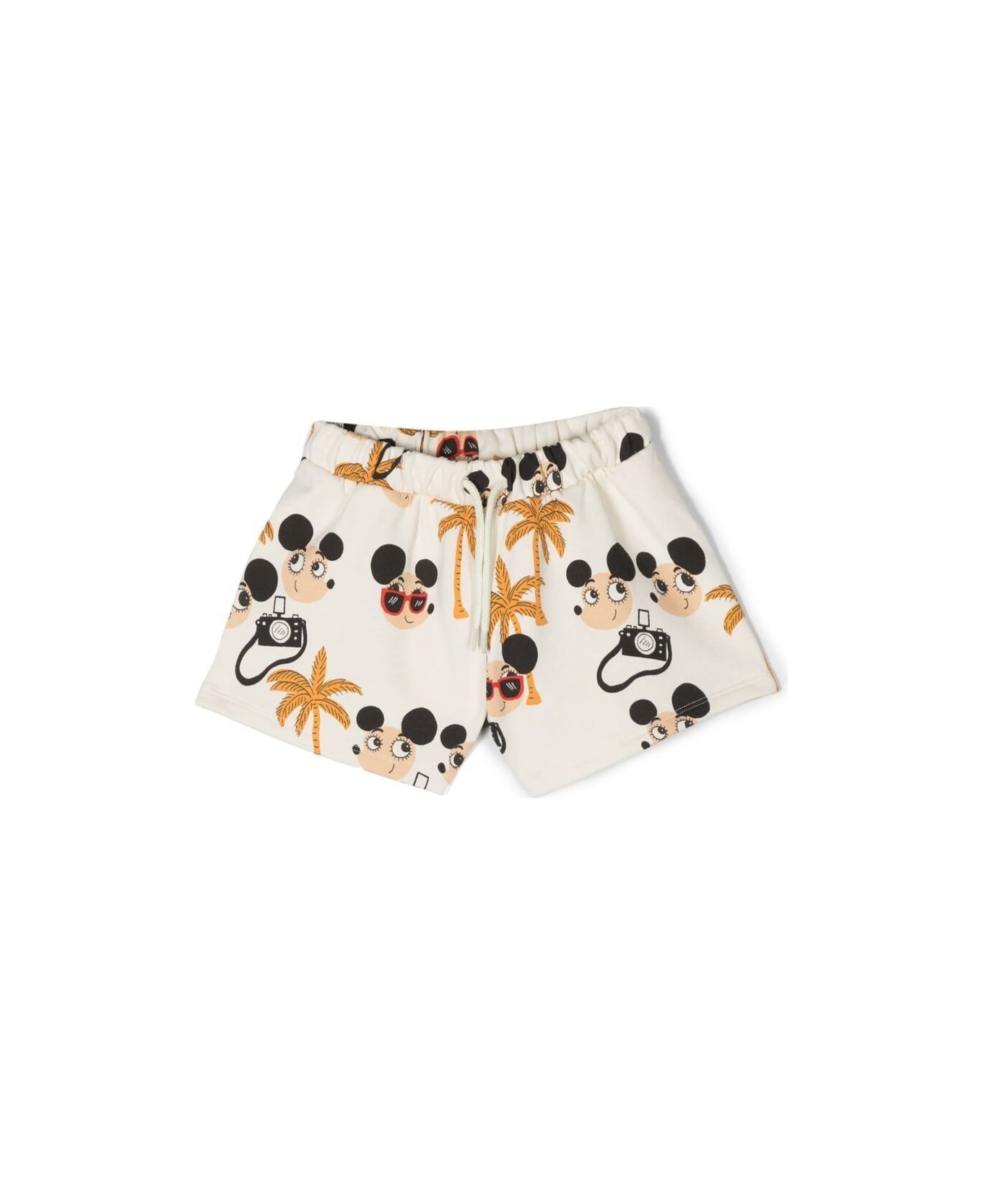 Mini Rodini White Drawstring Shorts With All-over Mice And Palms Print In Cotton Girl - White ボトムス