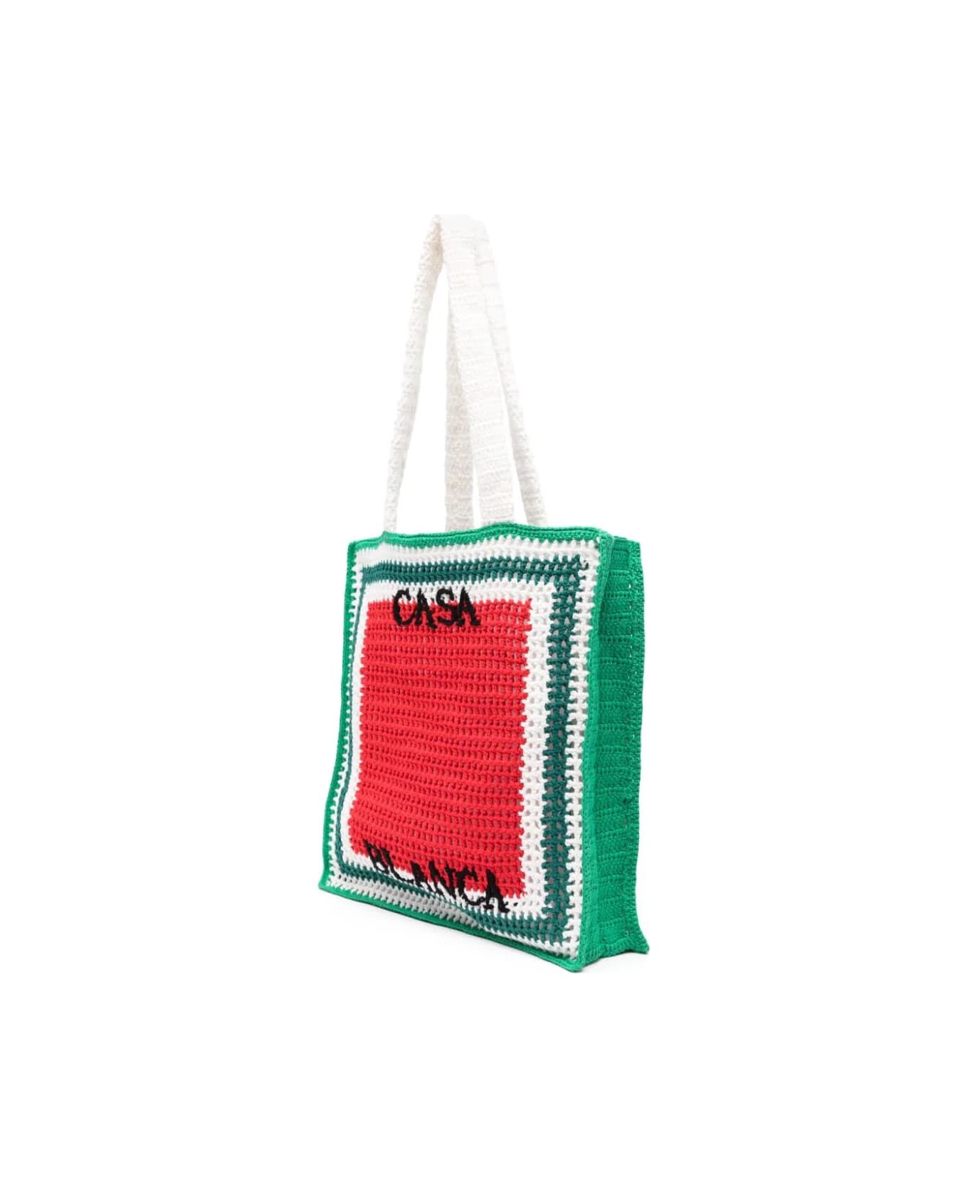 Casablanca Crocheted Atlantis Tote Bag In Green, Red And White - Red