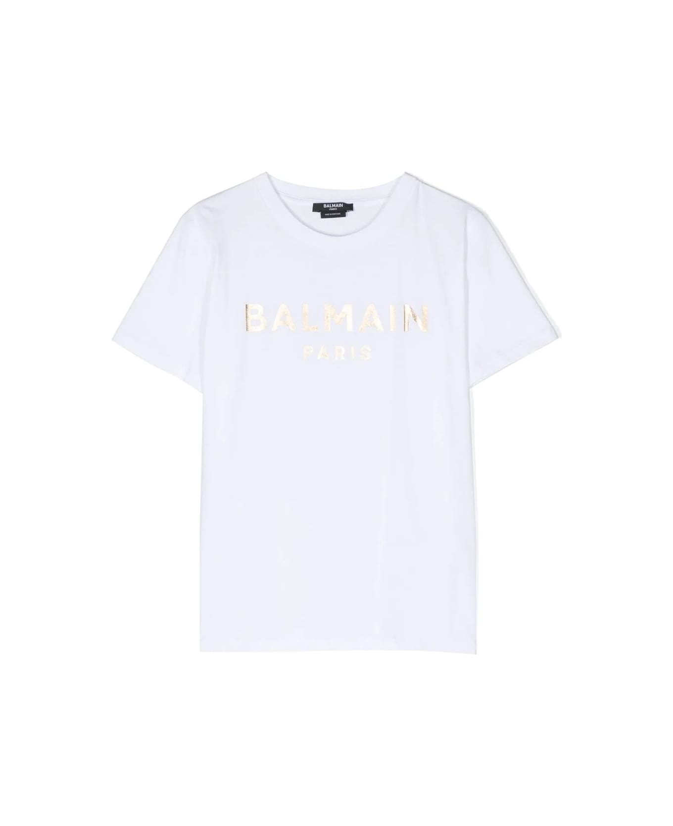 Balmain White T-shirt With Golden Logo - White