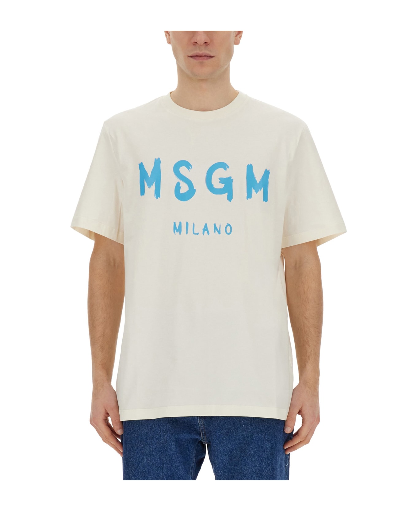 MSGM T-shirt With Brushed Logo - Cream