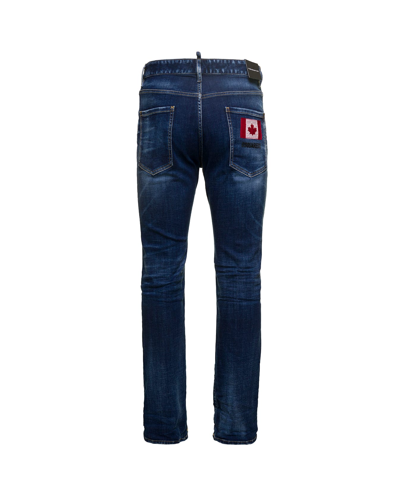 Dsquared2 Straight Jeans With Logo Patch And Faded Effect - Denim