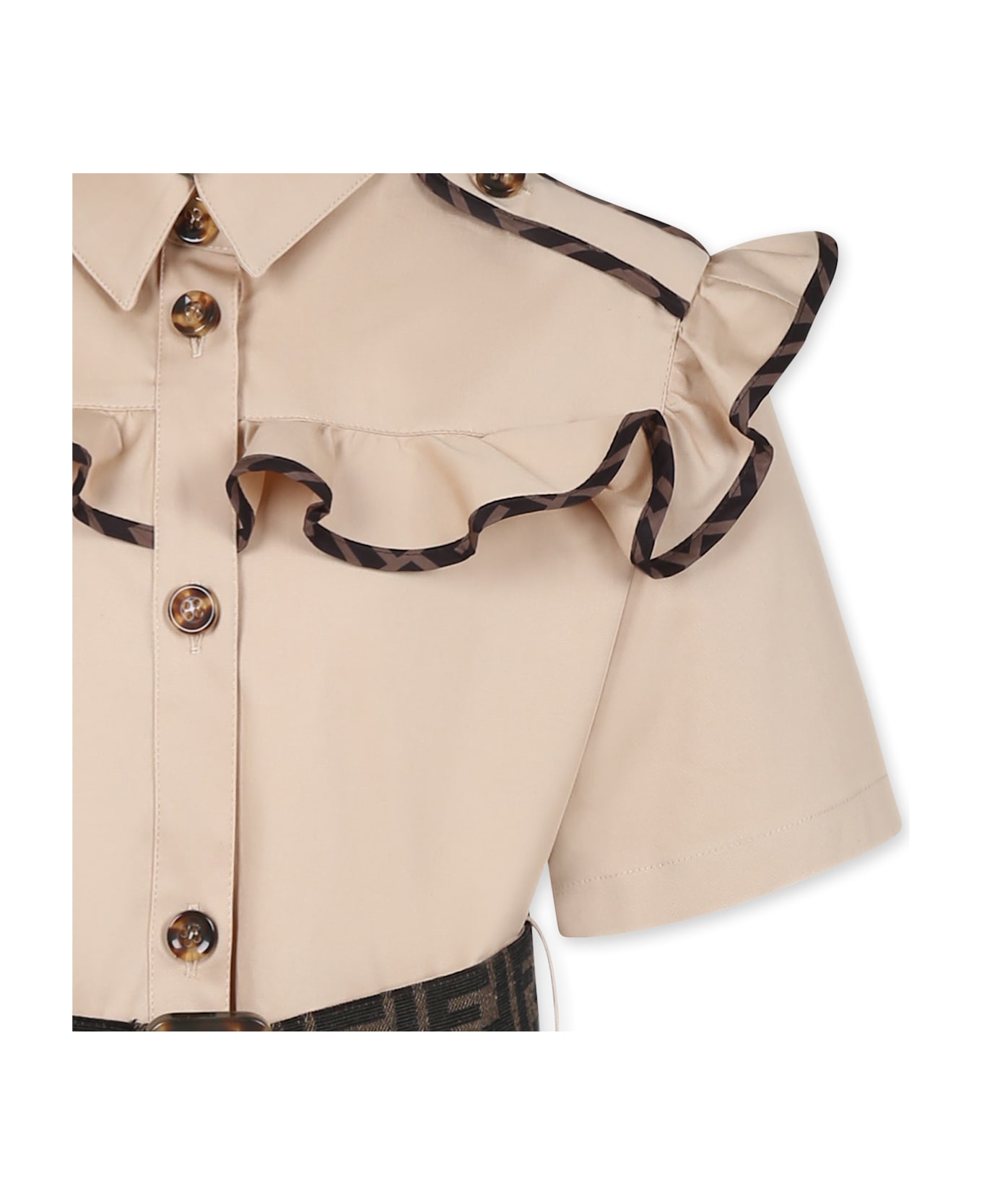 Fendi Beige Dress For Girl With Ff - Beige