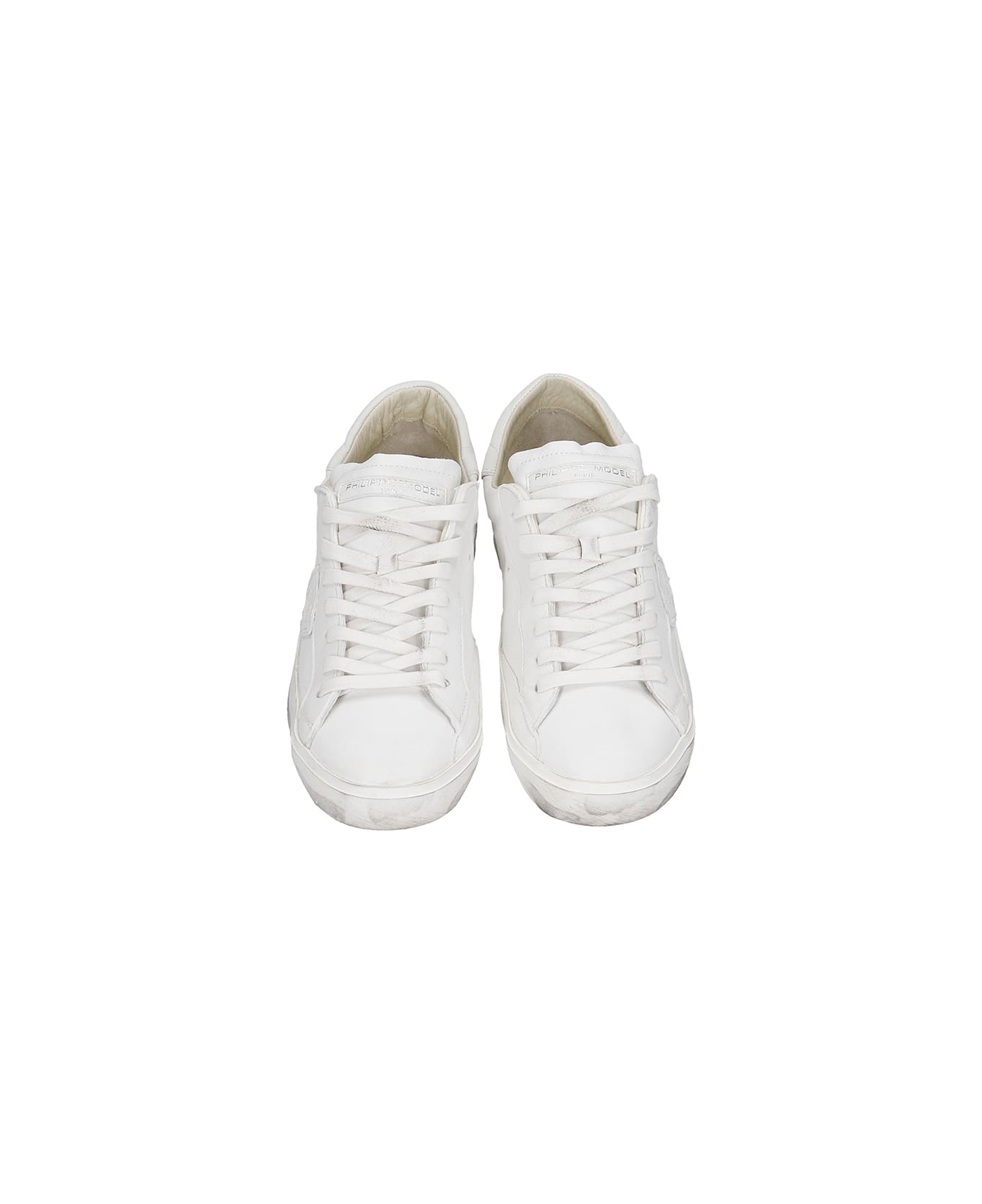Philippe Model Prsx L Sneakers In White Leather - Basic Blanc