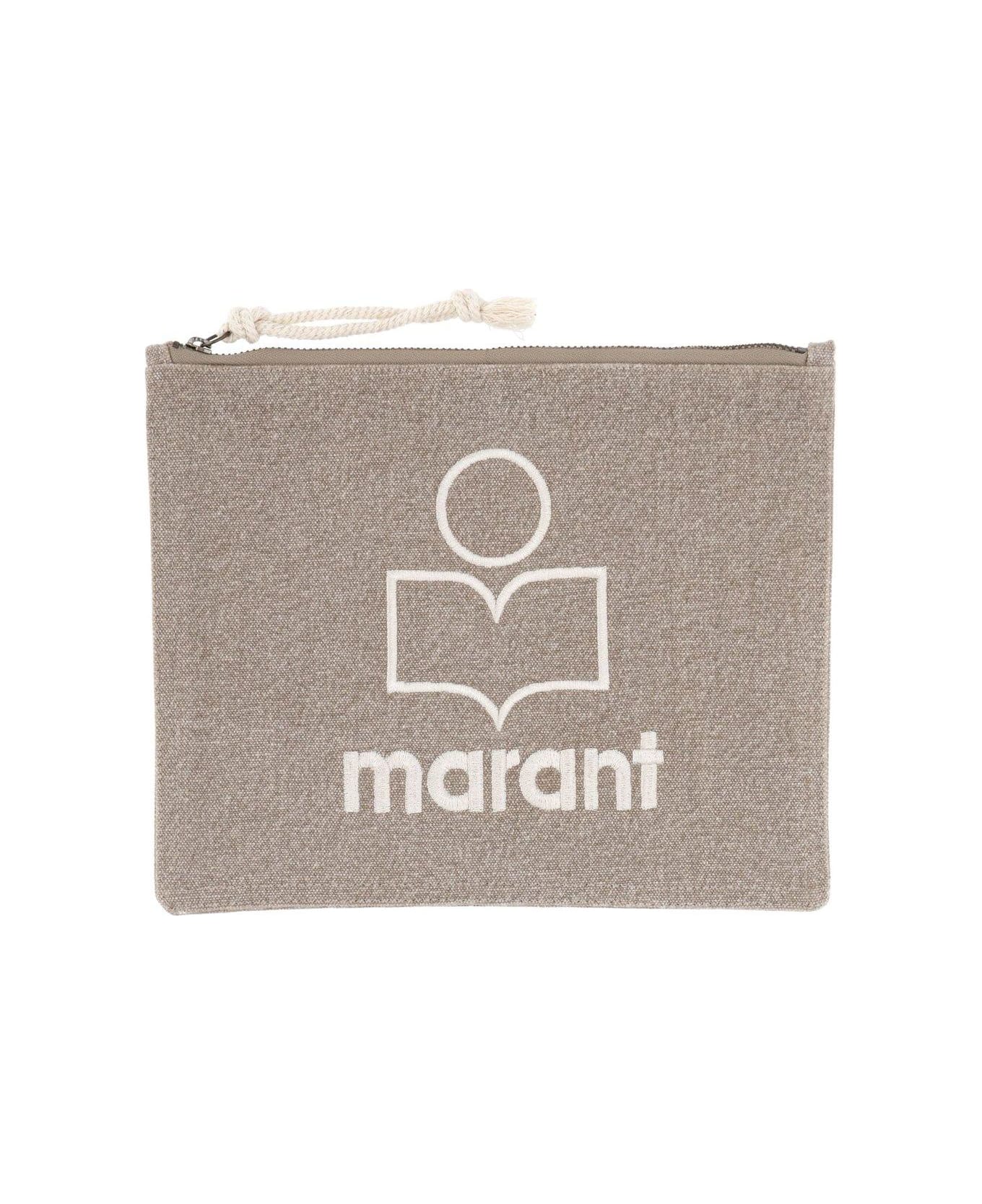 Isabel Marant Netia Logo Detailed Clutch Bag - Beige