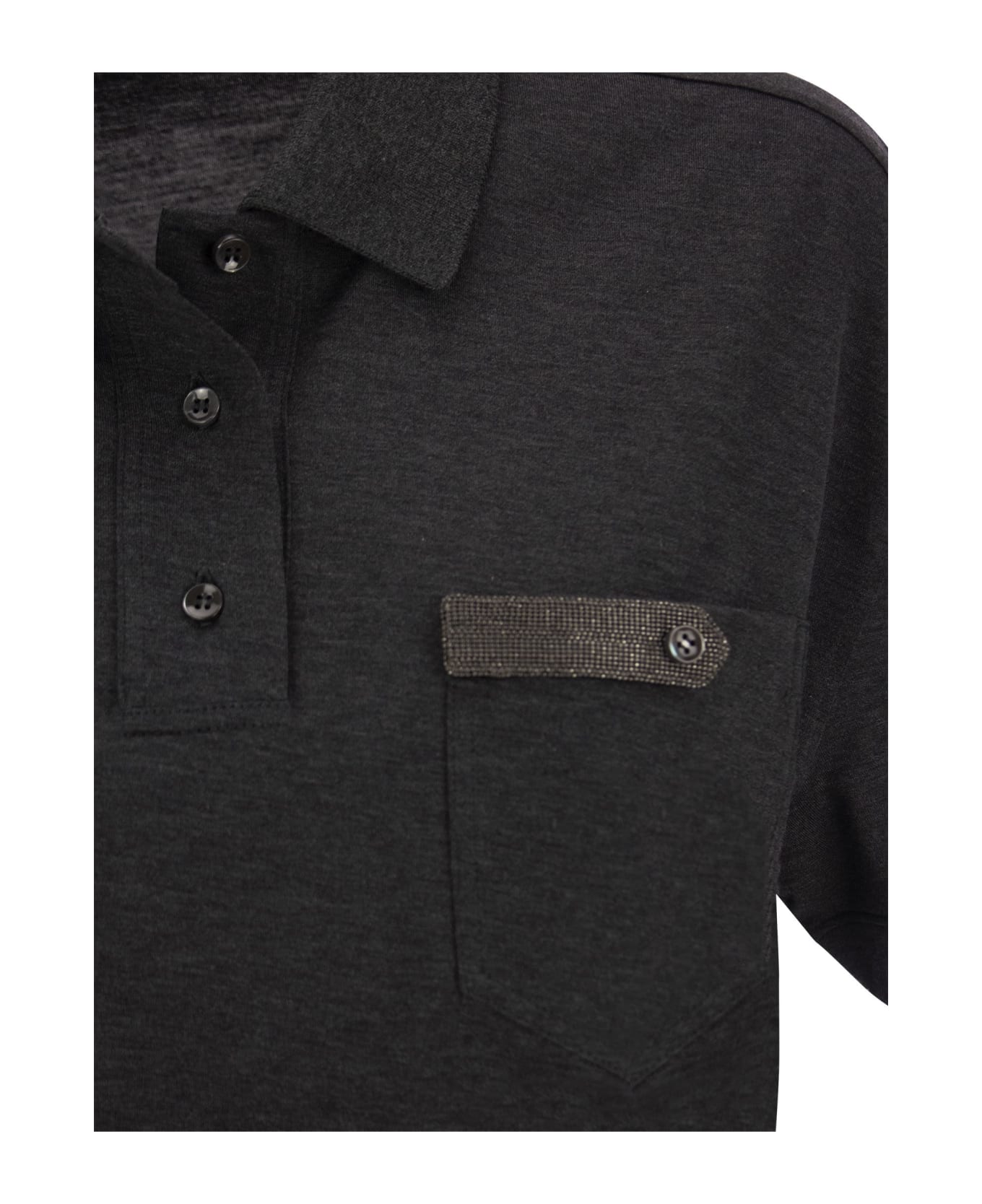 Brunello Cucinelli Lightweight Cotton Jersey Polo Shirt With Precious Button Tab - Anthracite ポロシャツ