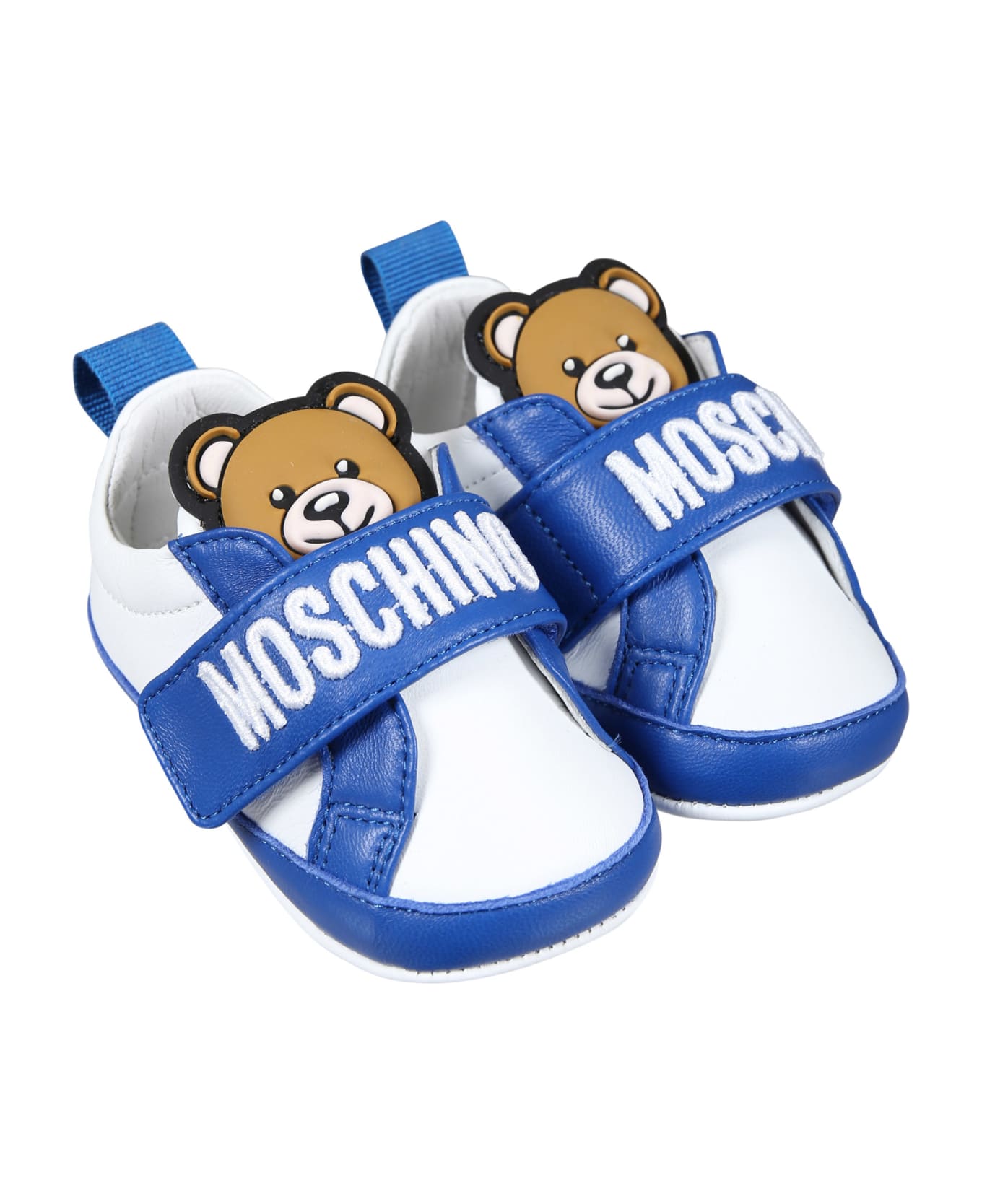 Moschino White Sneakers For Baby Boy With Teddy Bear - Light Blue