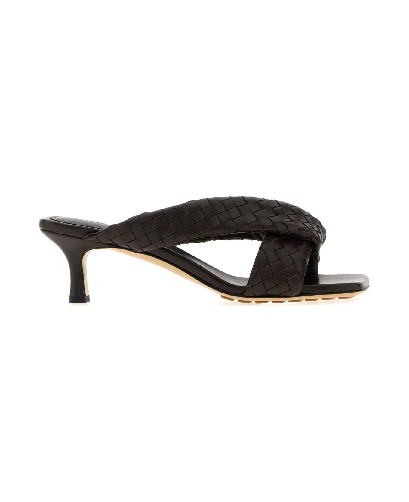 Bottega Veneta Dark Brown Leather Riva Mules - FONDANT