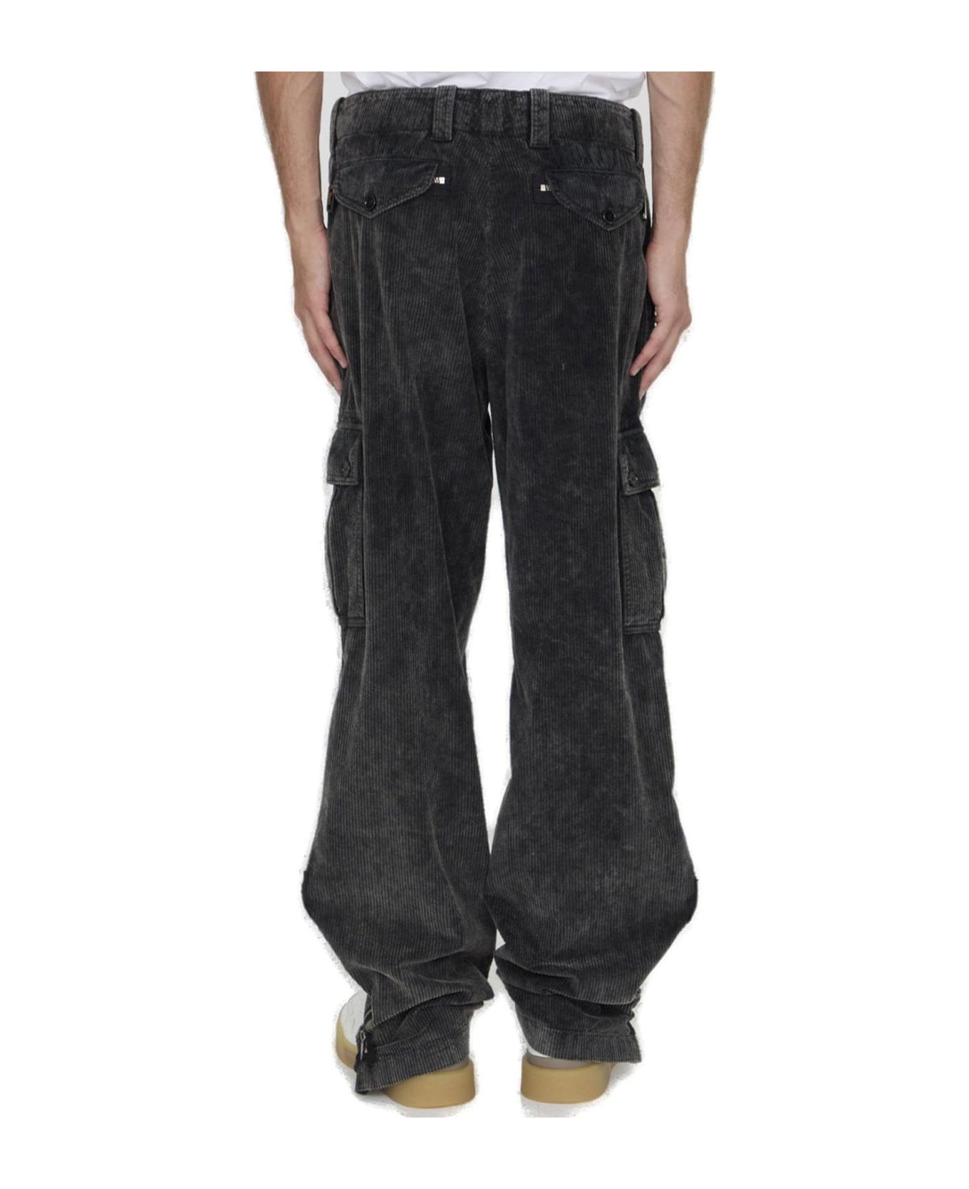 Dolce & Gabbana Wide Leg Corduroy Combat Pants - Nero