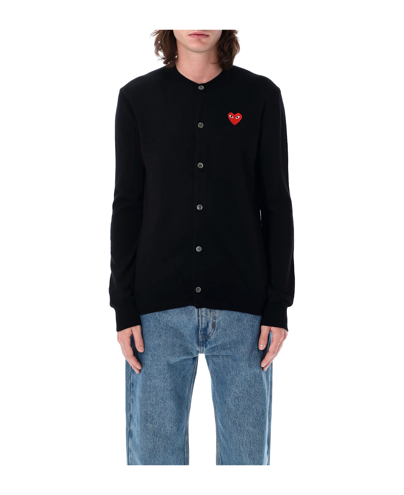 Comme des Garçons Play Wool Cardigan With Red Heart - BLACK