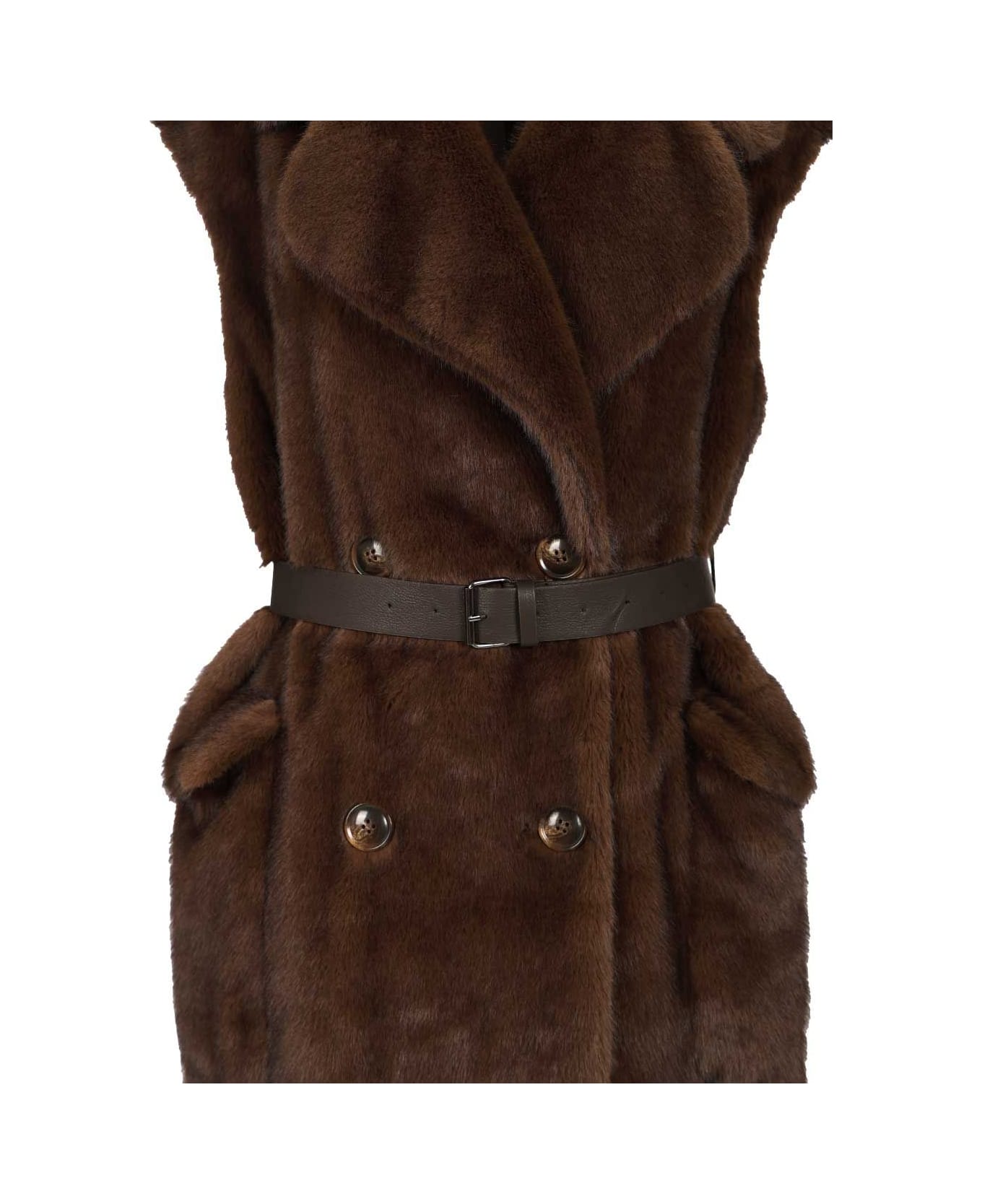 Parosh Sleeveless Coat - Brown