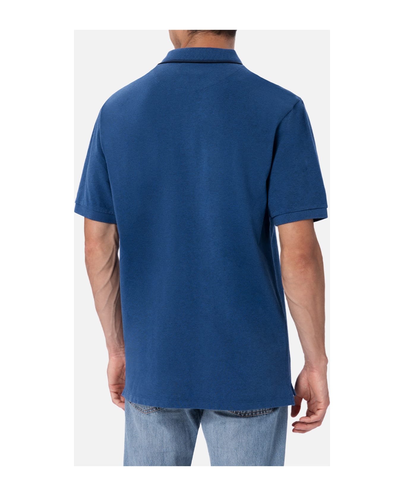 MC2 Saint Barth Man Denim Blue Cotton Piquet Polo Shirt Beverly Hills - BLUE