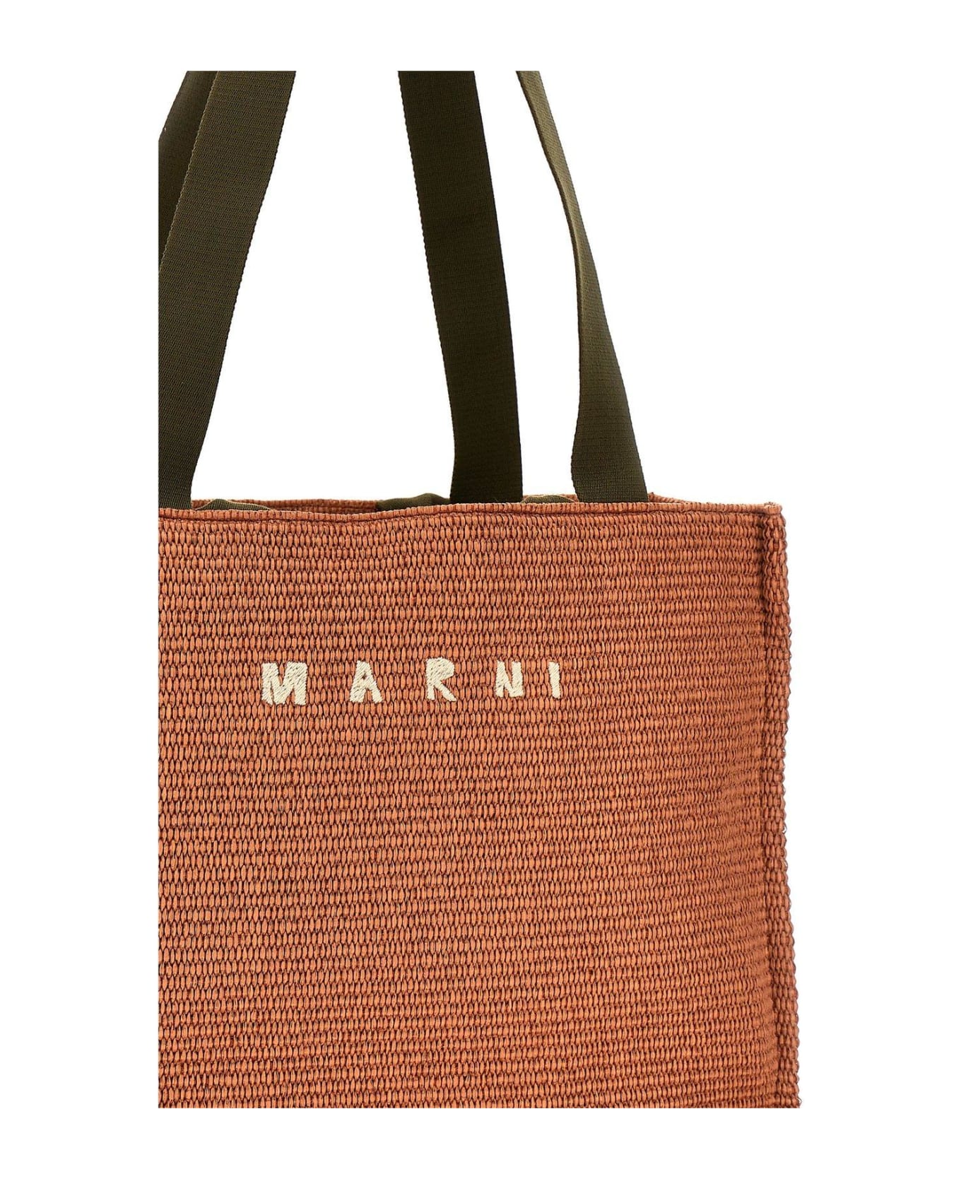 Marni Logo Embroidered Woven Tote Bag - Brown