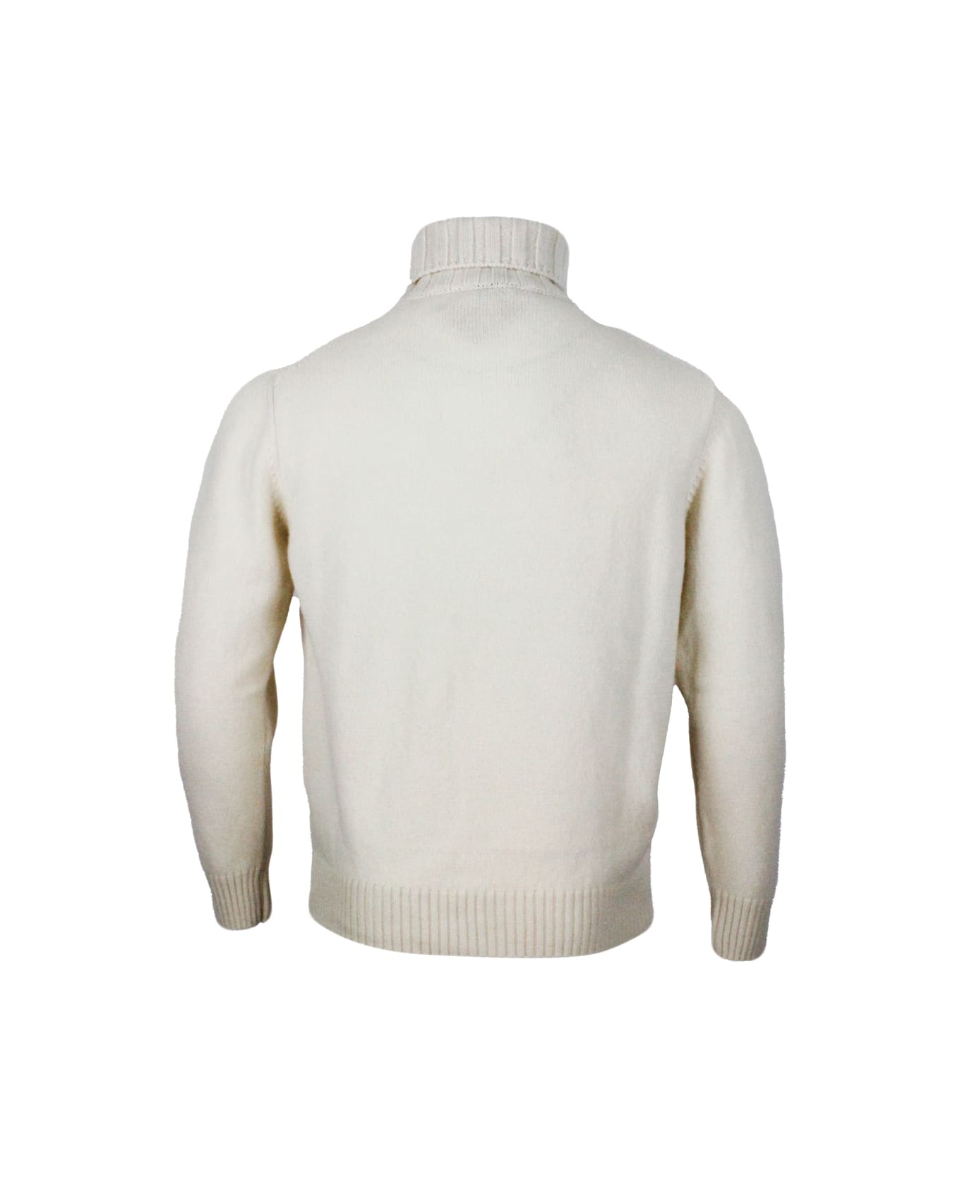 Sonrisa Turtleneck Sweater In Fine And Very Soft Cashmere Fleece With Flat Rib Knit On The Neck - Cream