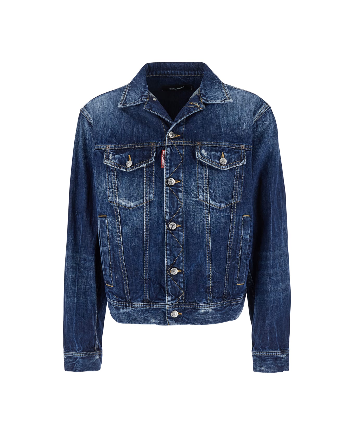 Dsquared2 Blue Jacket With Distressed Effect And Logoed Metal Buttons In Denim Man - Blu