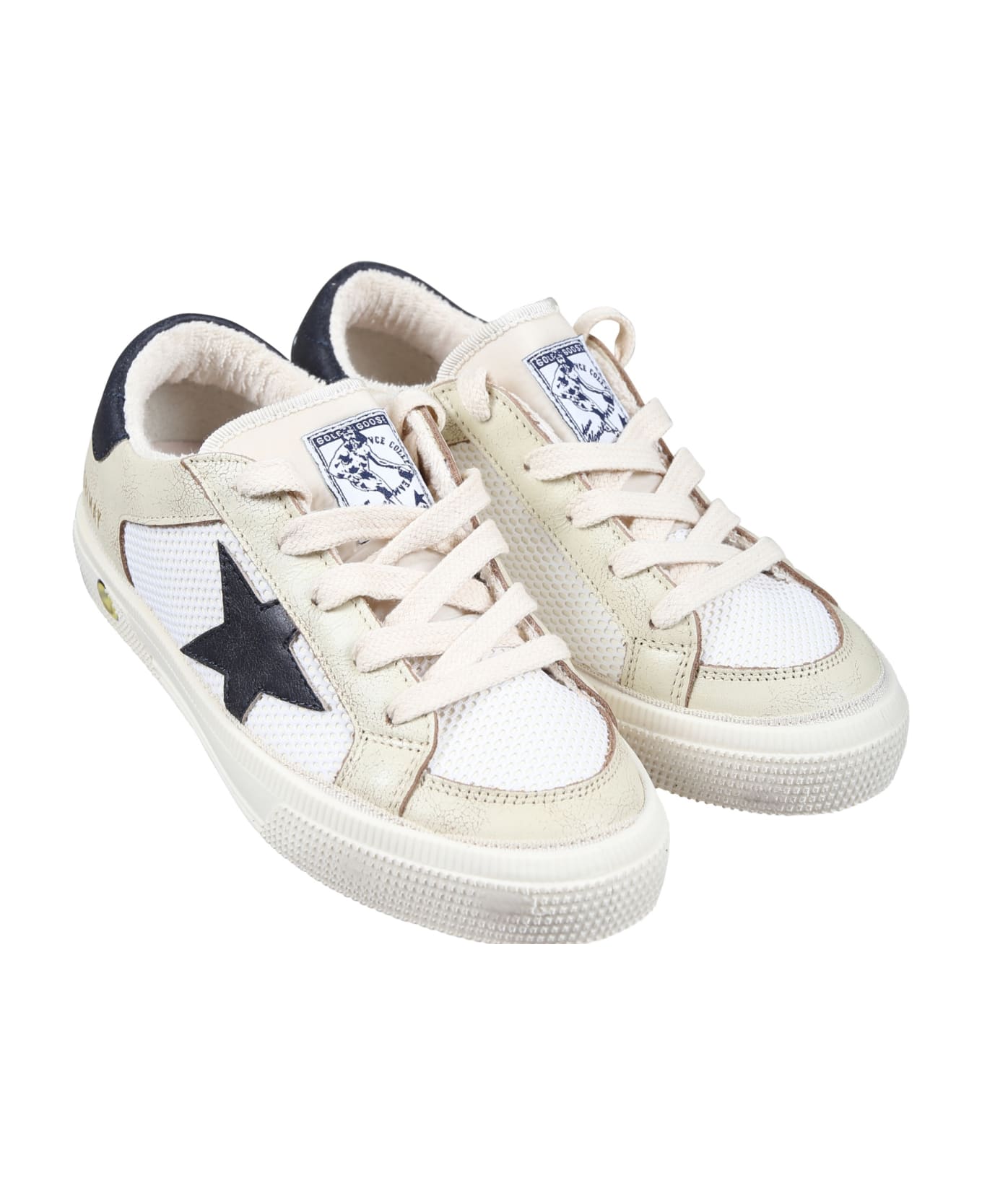 Golden Goose Ivory Sneakers For Kids With Logo - NEUTRALS/BLUE シューズ