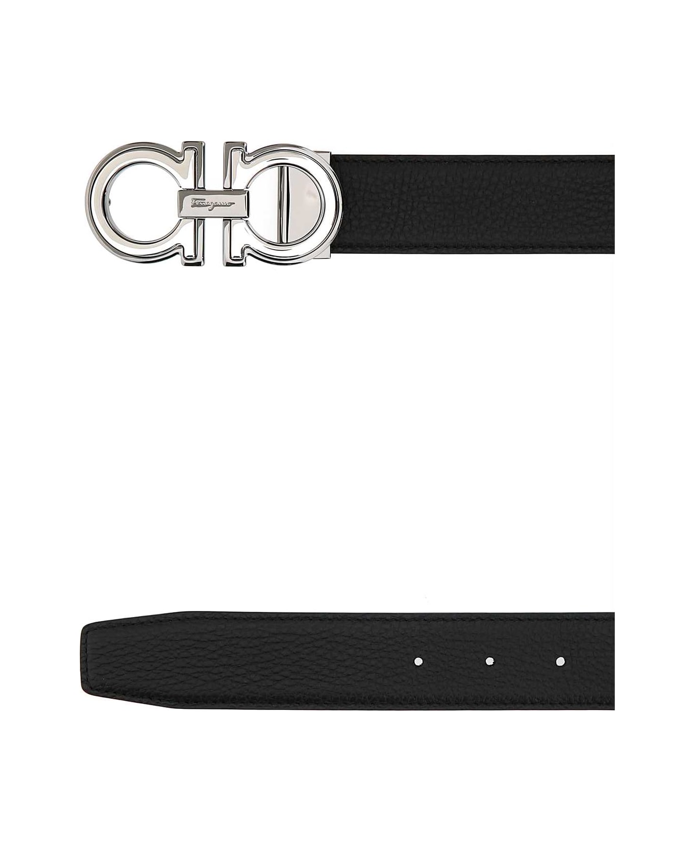 Ferragamo Black Leather Reversible Belt - NEROHICKORY