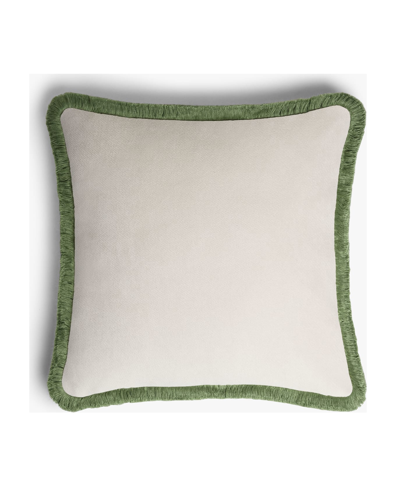 Lo Decor Happy Pillow Dirty White Velvet  Olive Green Fringes - dirty white / olive green