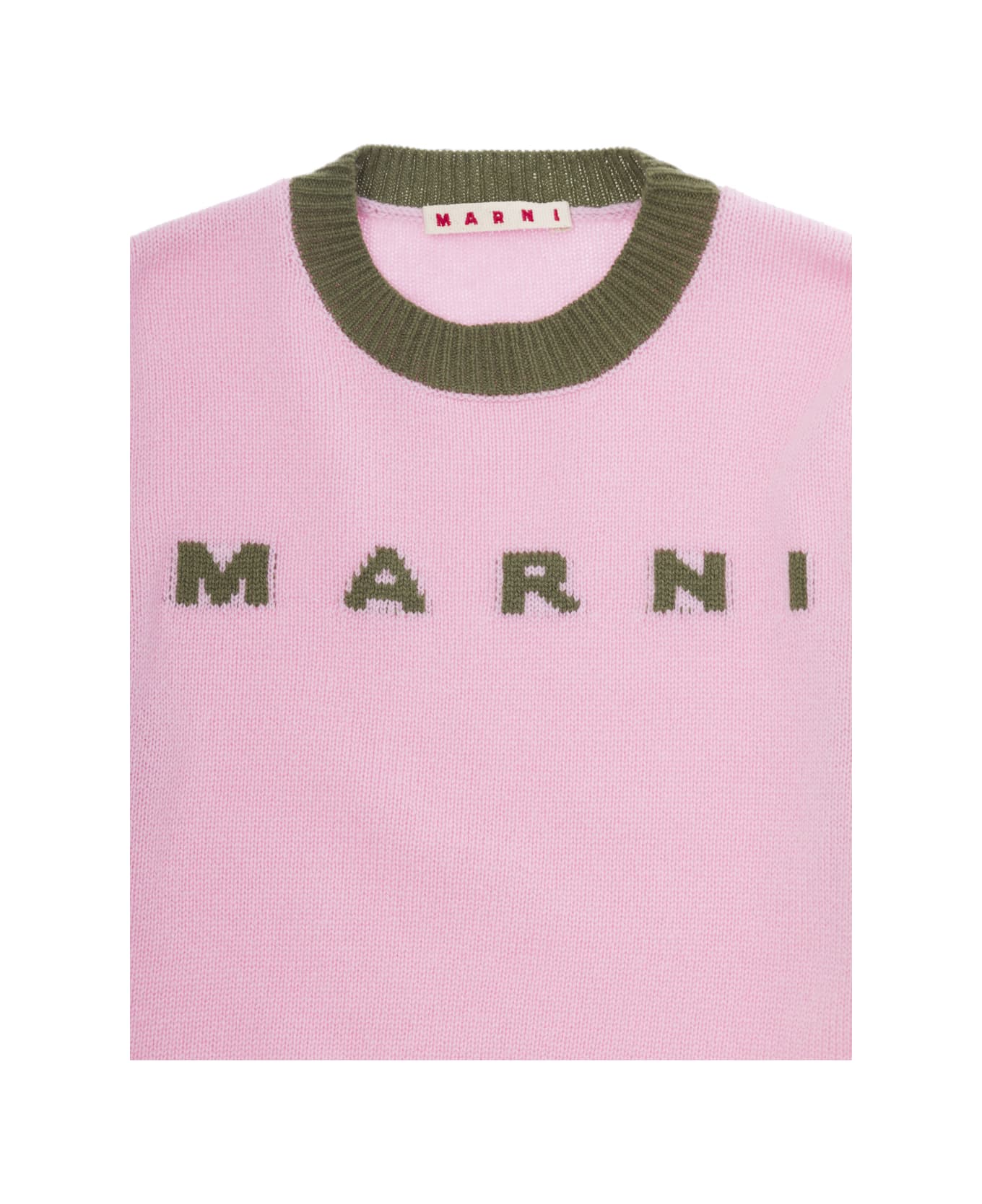 Marni Pink Sweater With Contrasting Logo In Wool And Cashmere Girl - Pink