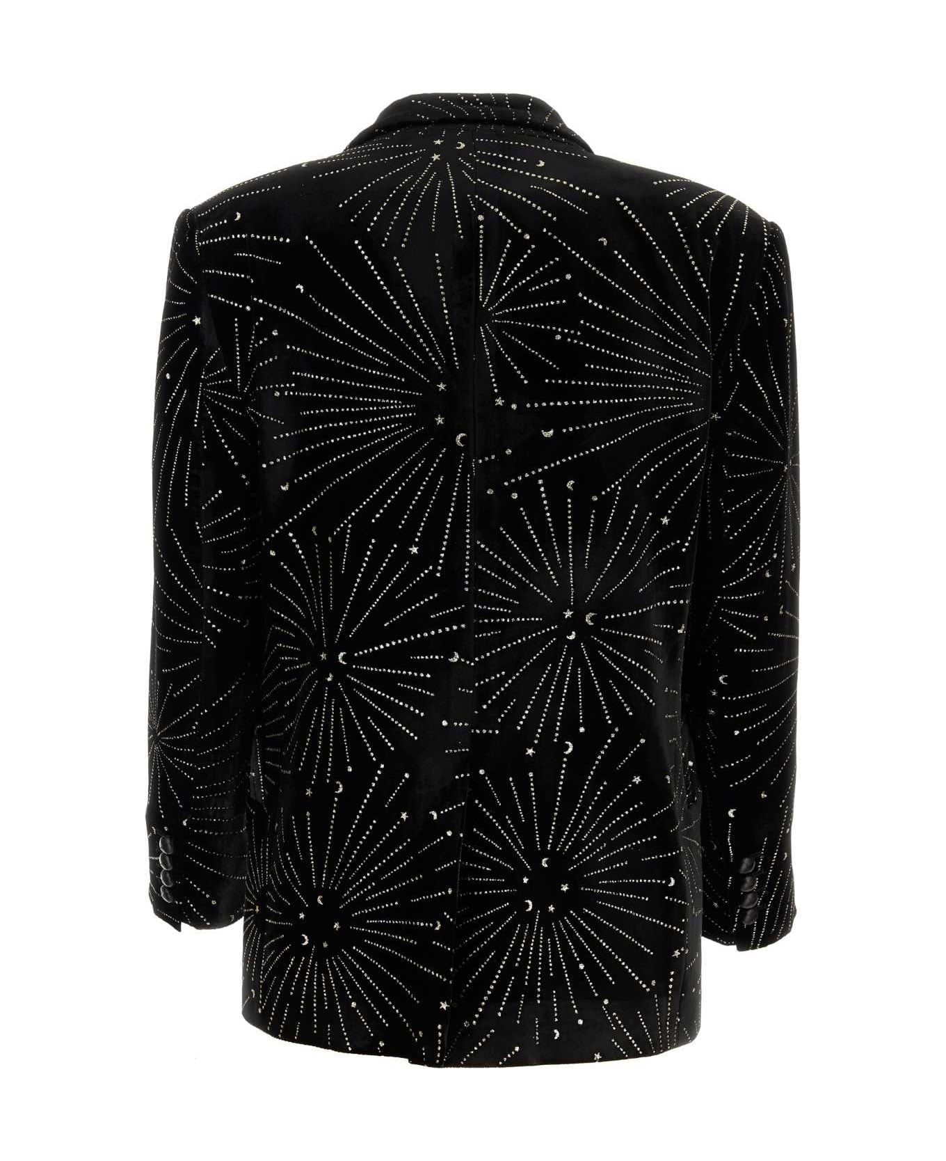 Blazé Milano Embellished Velvet Tomboy Blazer - BLACK0091