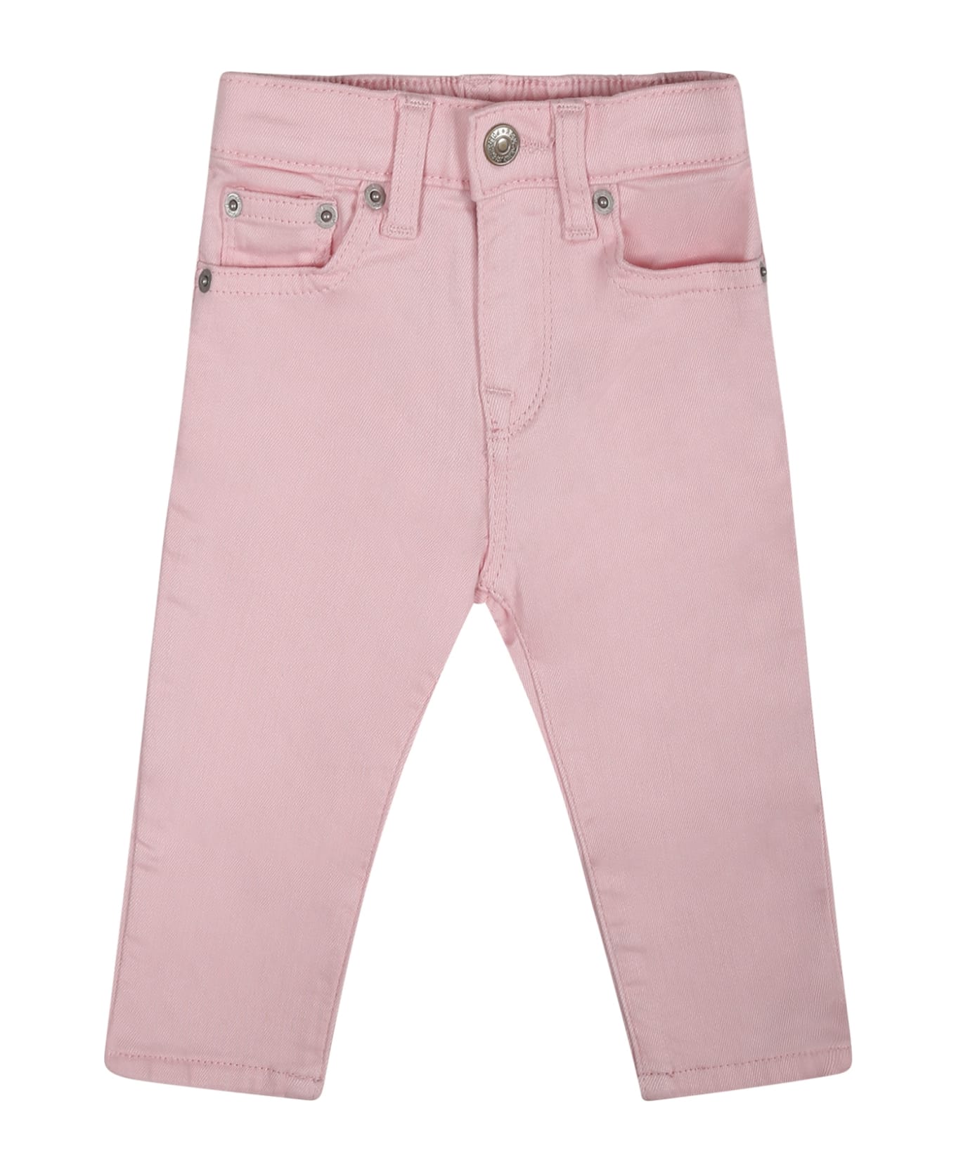 Ralph Lauren Pink Jeans For Baby Girl With Logo - Pink ボトムス
