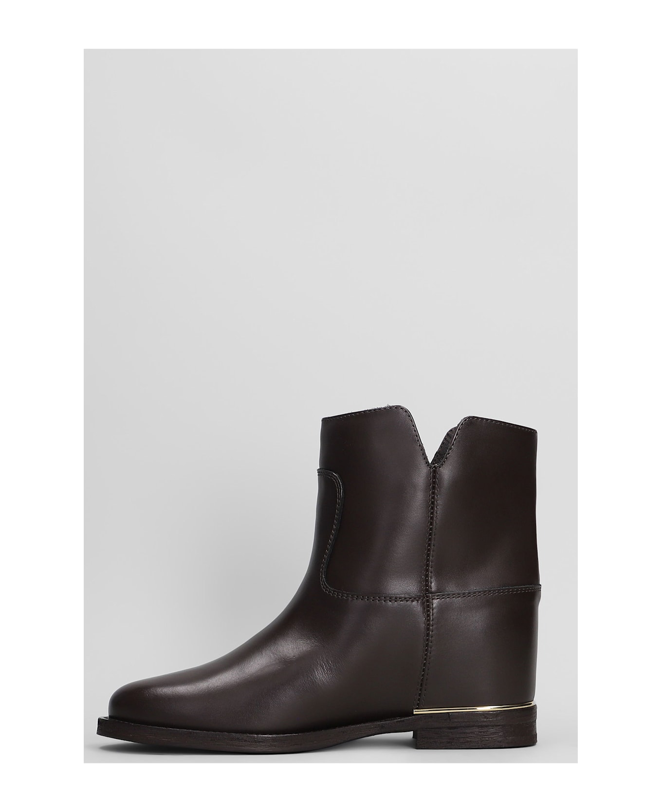 Via Roma 15 Ankle Boots Inside Wedge In Dark Brown Leather - dark brown